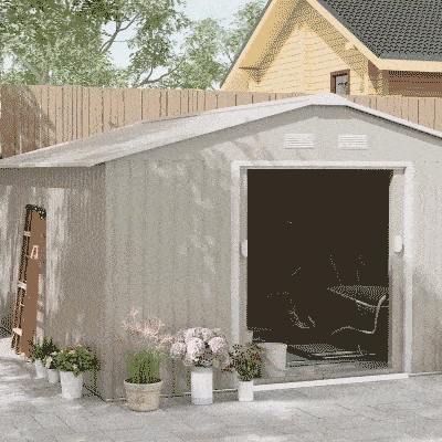 Outsunny Metal Storage Shed, Utility Shed with Double Locking Doors, Light Gray