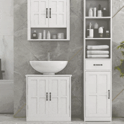 HOMCOM Wall Mount Bathroom Cabinet, Storage Organizer Kitchen Cupboard with 2 Doors and Adjustable Shelf White