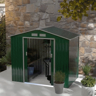 Outsunny 7' x 4' x 6' Garden Storage Shed Outdoor Patio Metal Tool Storage House w/ Foundation Kit and Double Doors Green