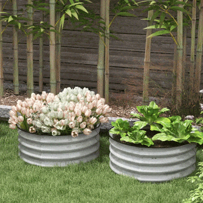 Outsunny Set of 2 Metal Raised Garden Beds, Silver