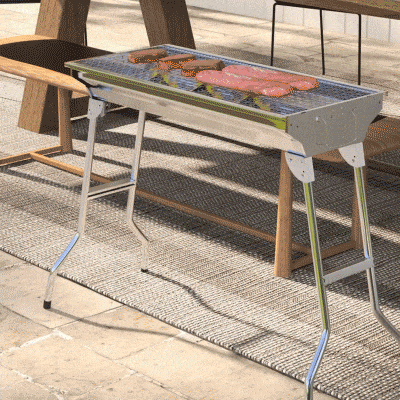 Outsunny Stainless Steel Charcoal BBQ Grill, Portable Barbecue Grill with Handles for Outdoor, Cooking, Camping, Picnic