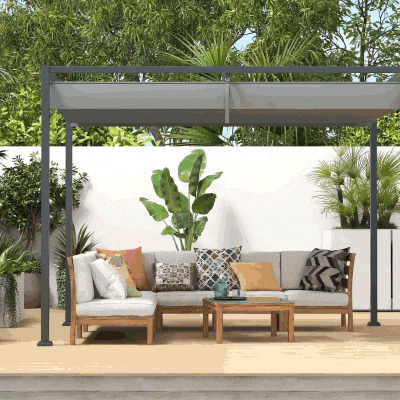 Outsunny 10x7ft Pergola with Retractable Roof Outdoor Patio Sun Shelter Garden Grape Tent Water-resistant Yard Shade Grey