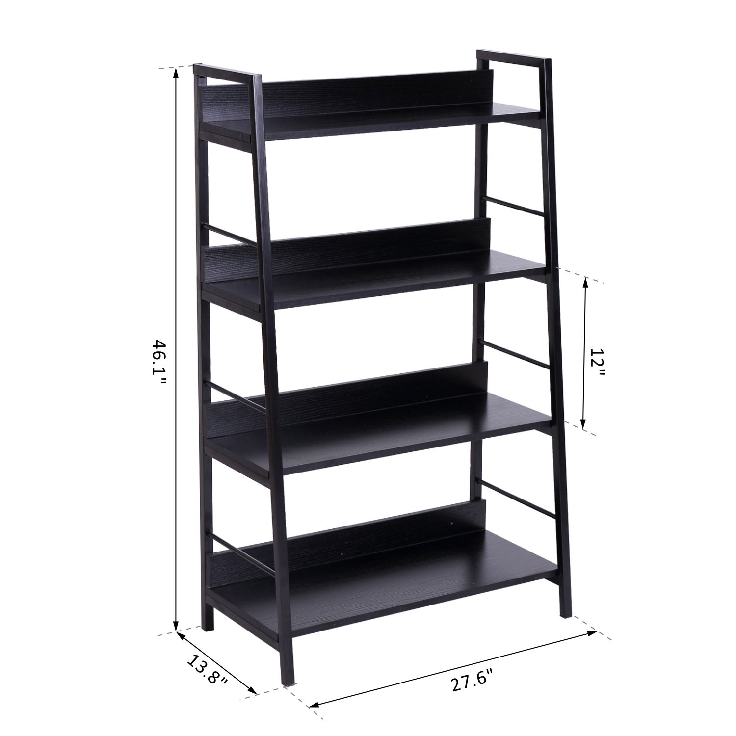HOMCOM 4-Tier Ladder Shelf Wood Bookcase Storage Unit Open Rack Black ...