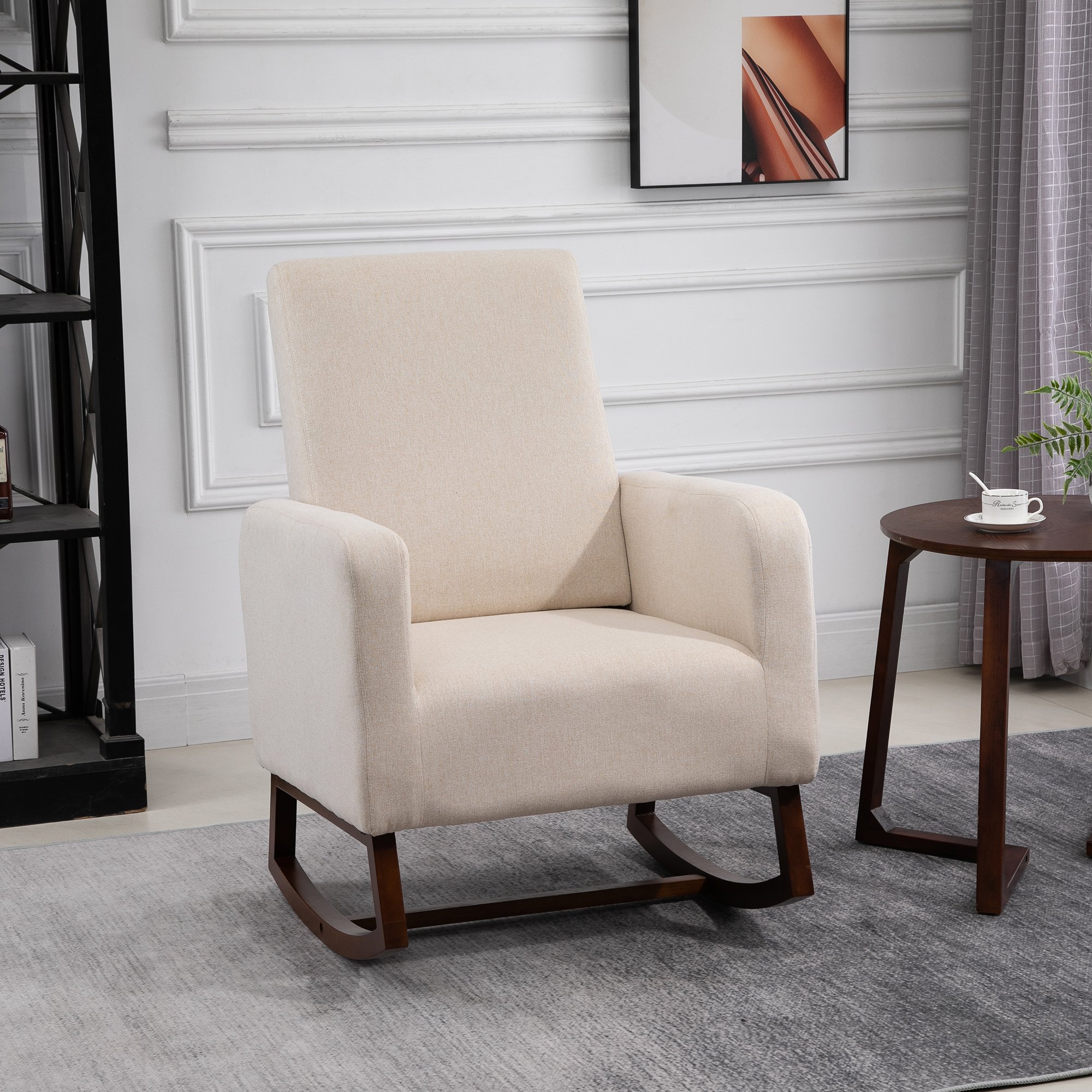 HOMCOM Fabic Rocking Chair with Solid Curved Wood Base Rocker with ...