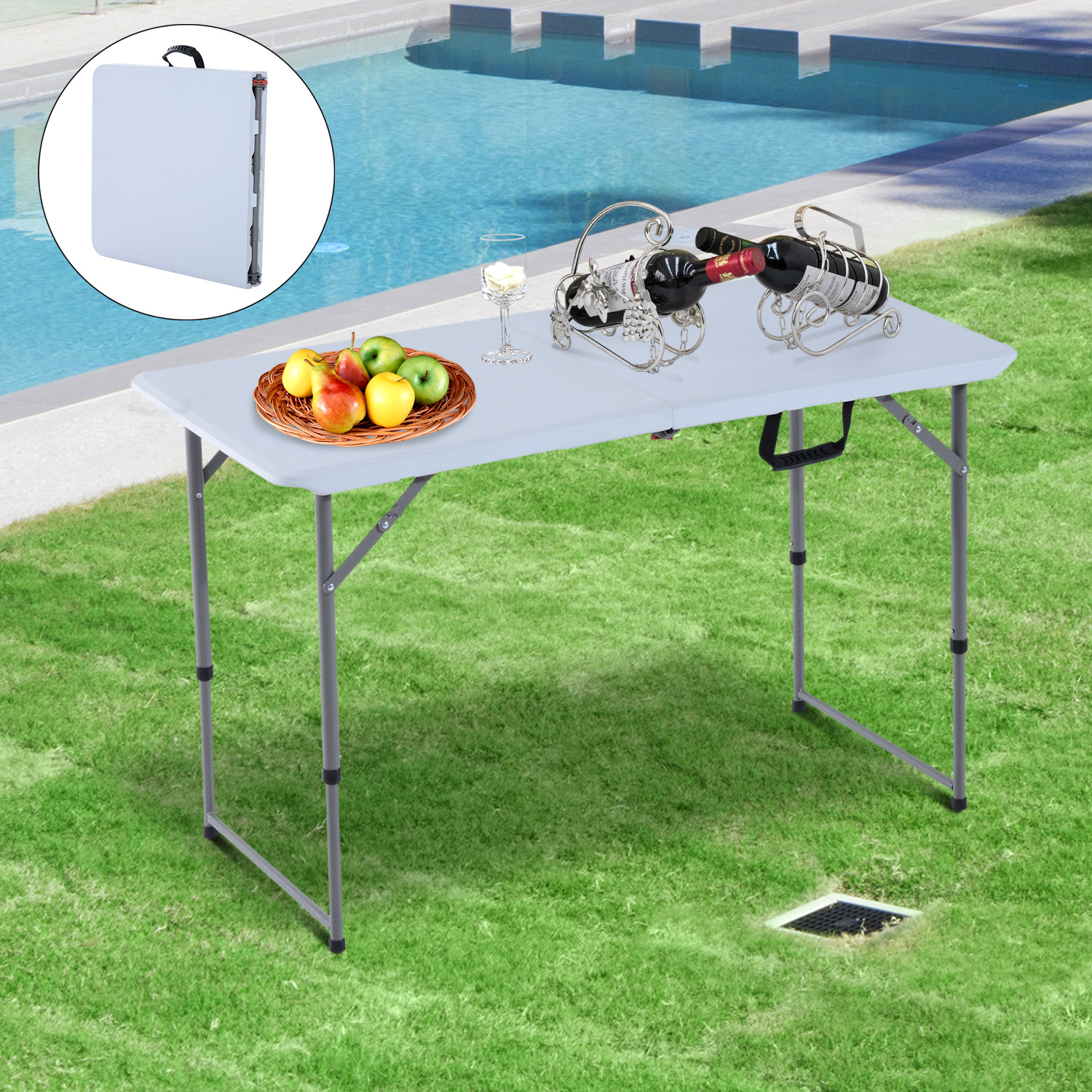 Outsunny Folding Camping 47.2" Picnic BBQ Party Table Outdoor Garden ...