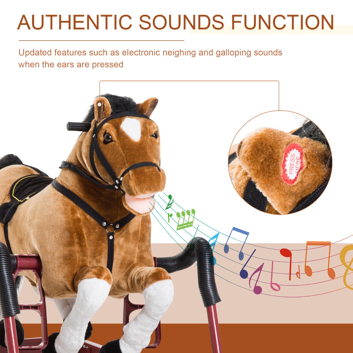 Qaba Kids Plush Spring Style Ride-On Rocking Horse Toy, Toddler Durable Bouncing Rocker Toy With Realistic Sounds, For Children 3+ Years Old, Brown