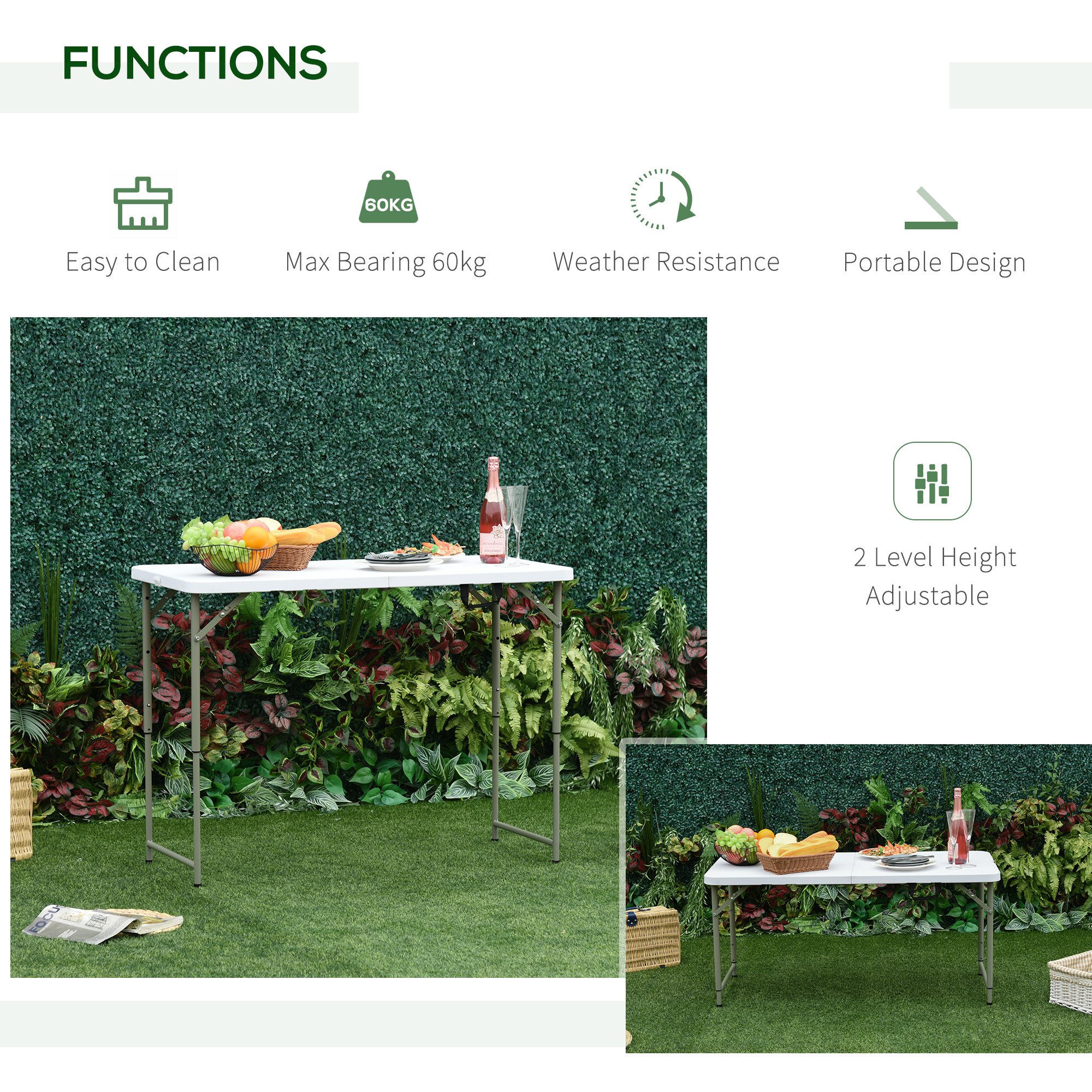 Outsunny 4ft Outdoor Folding Camping Table Garden Backyards BBQ Party ...