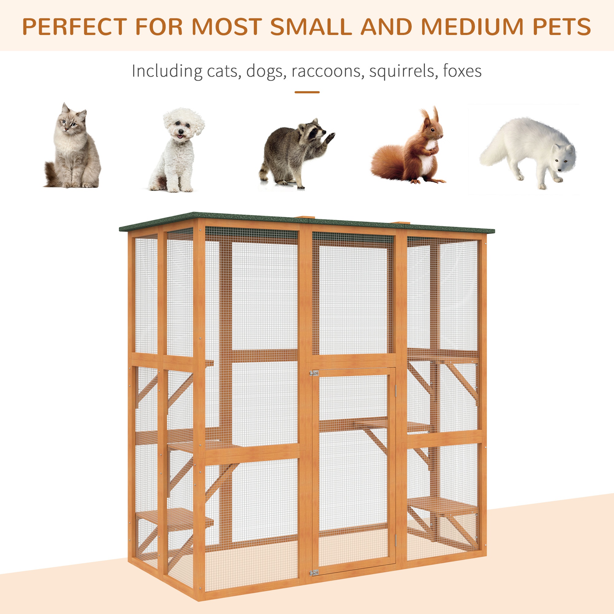 PawHut 6-Platform Catio Outdoor Cat Enclosure Wooden Cage 71' x 39