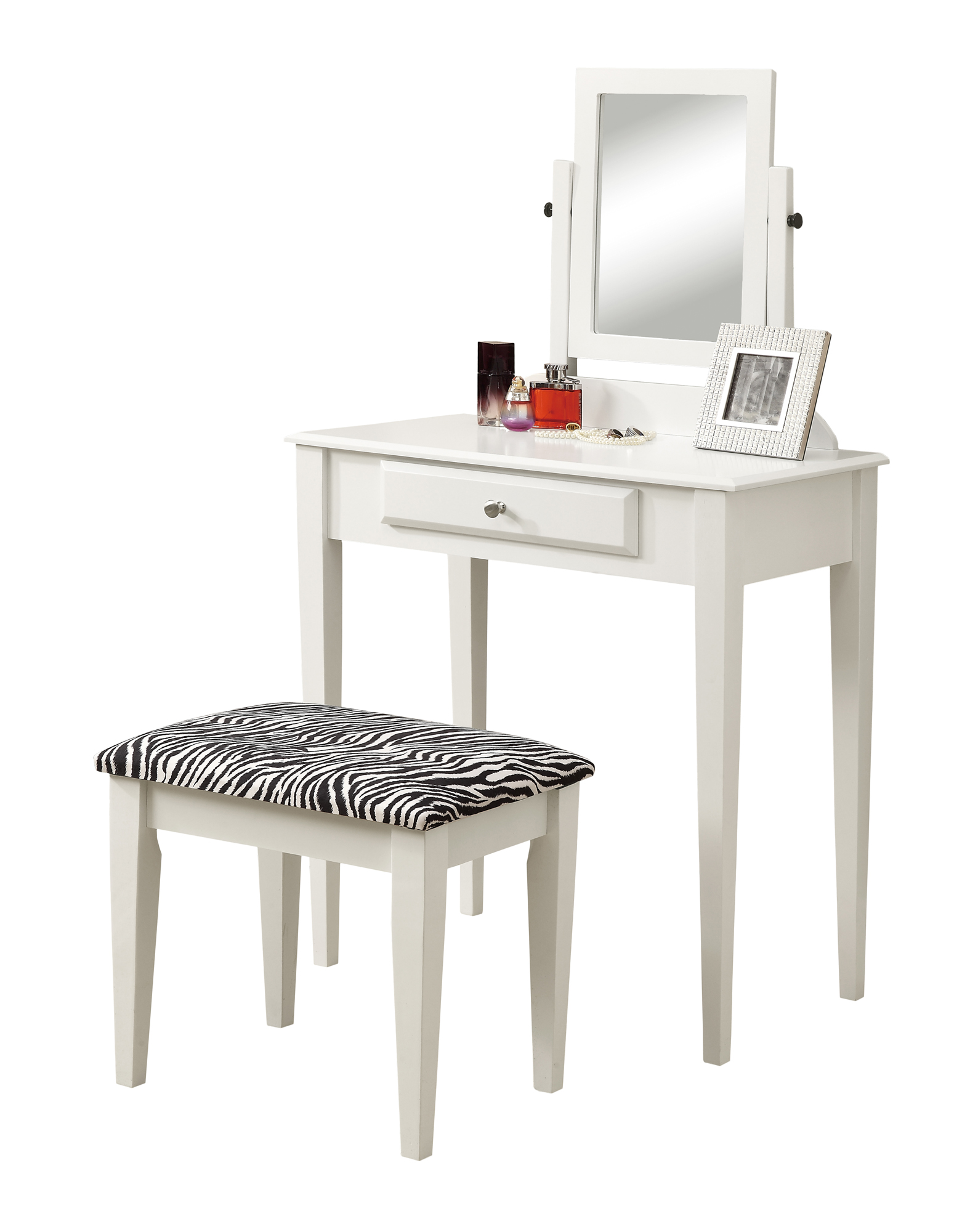Monarch 2 Piece Contemporary Swivel Mirror Makeup Vanity Table Set with