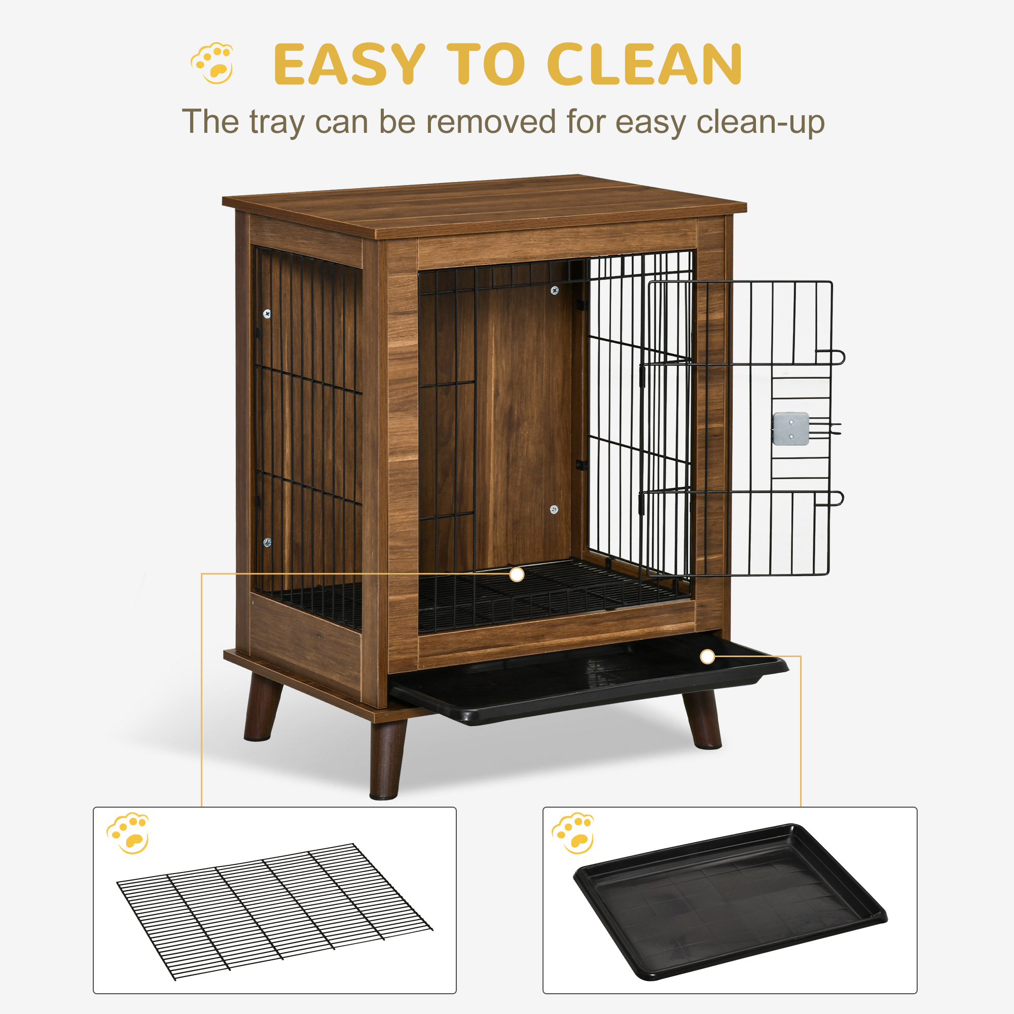 PawHut Stylish Dog Kennel, Wooden & Wire End Table Furniture With Cushion & Lockable Magnetic Doors, Small Size Pet Crate, Indoor Animal Cage, Brown