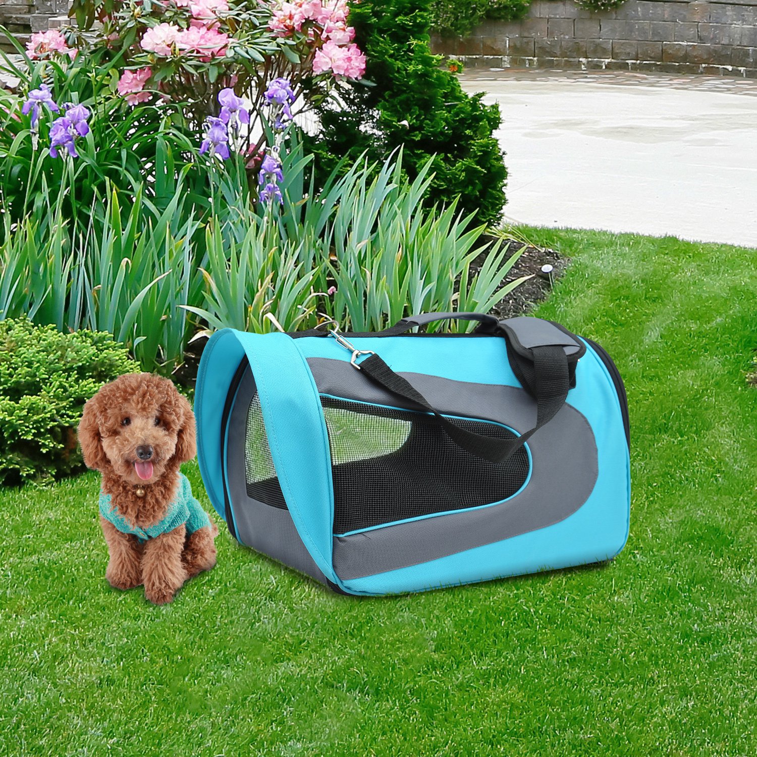 PawHut Mesh front and sides for great ventilation Foldable Soft Sided ...