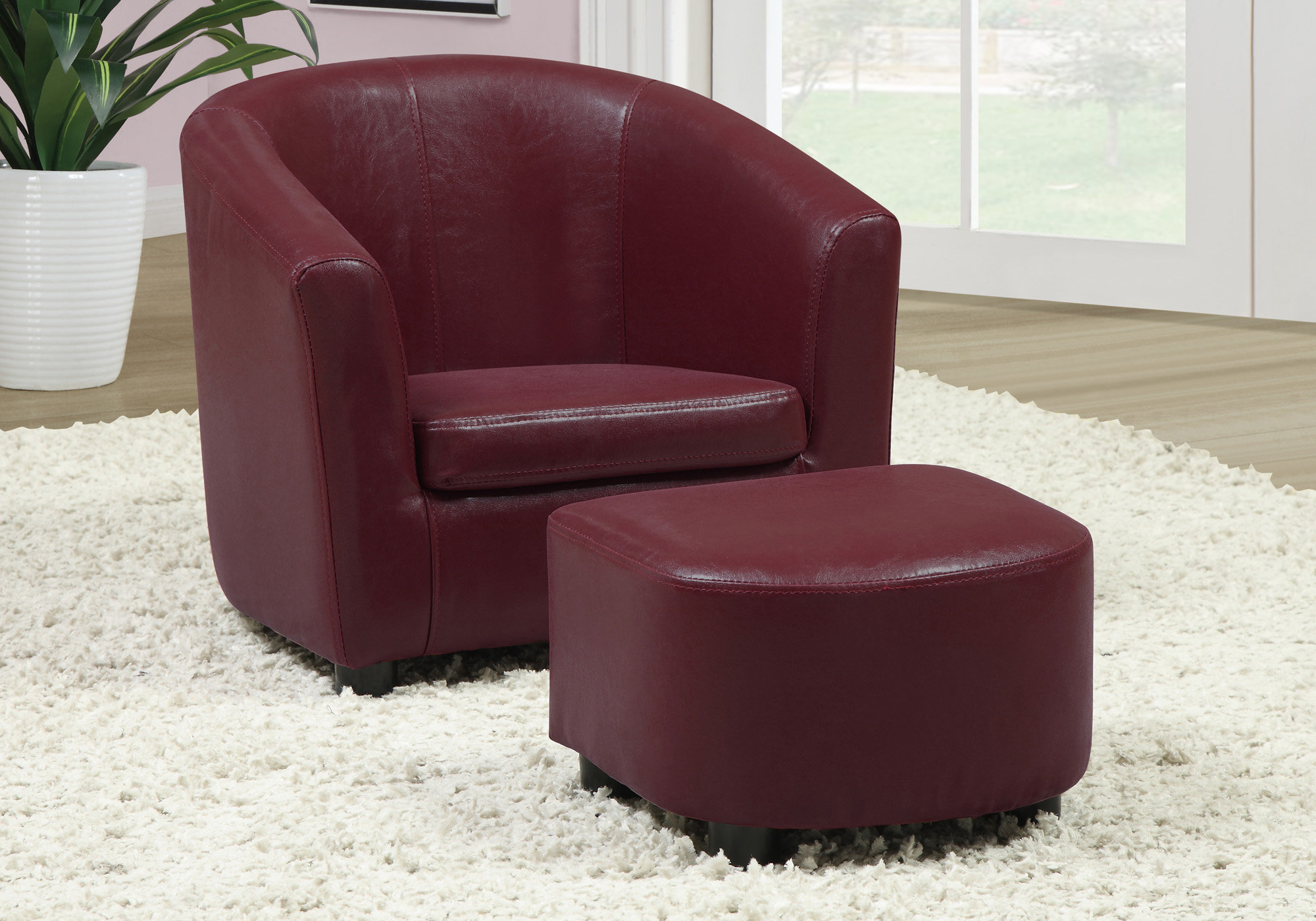Monarch Kids' Upholstered Leather-Look Barrel Club Chair with