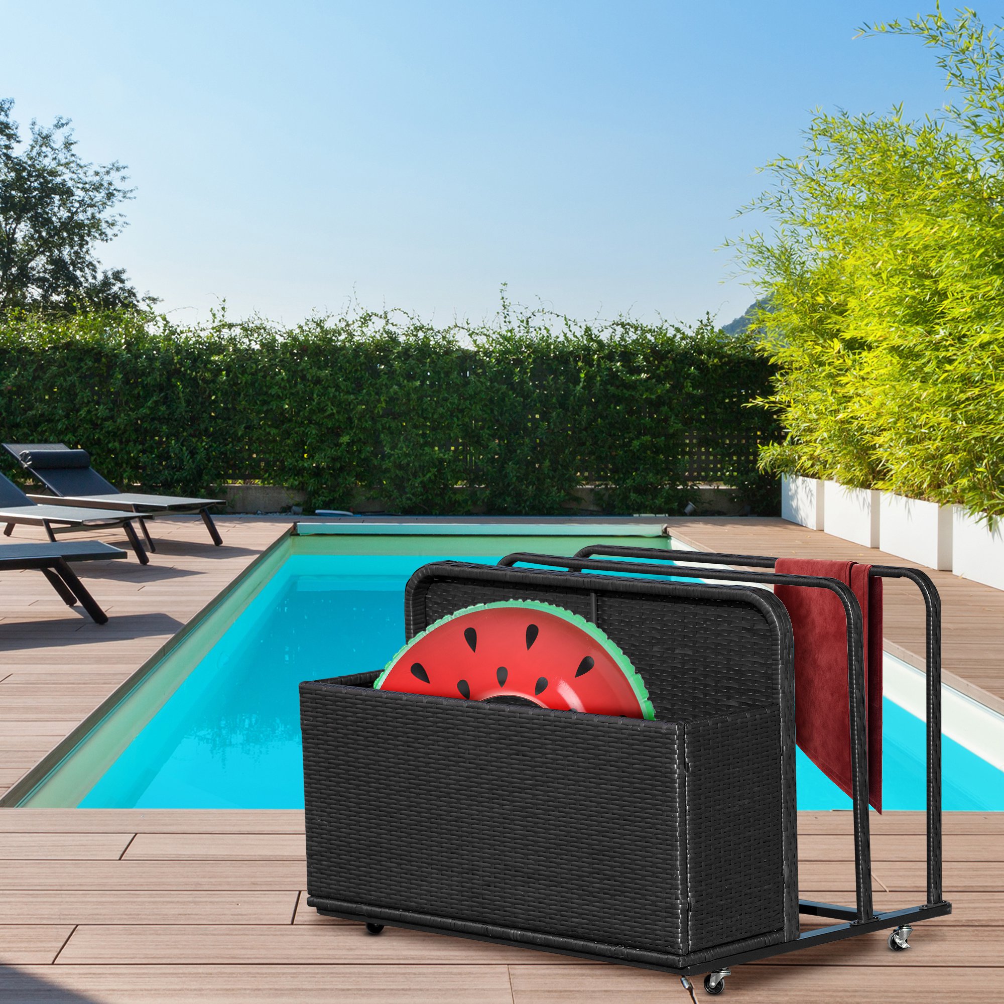 Image showcasing Outsunny Outdoor Patio Rattan Storage Basket Compartments Storage Box ...
