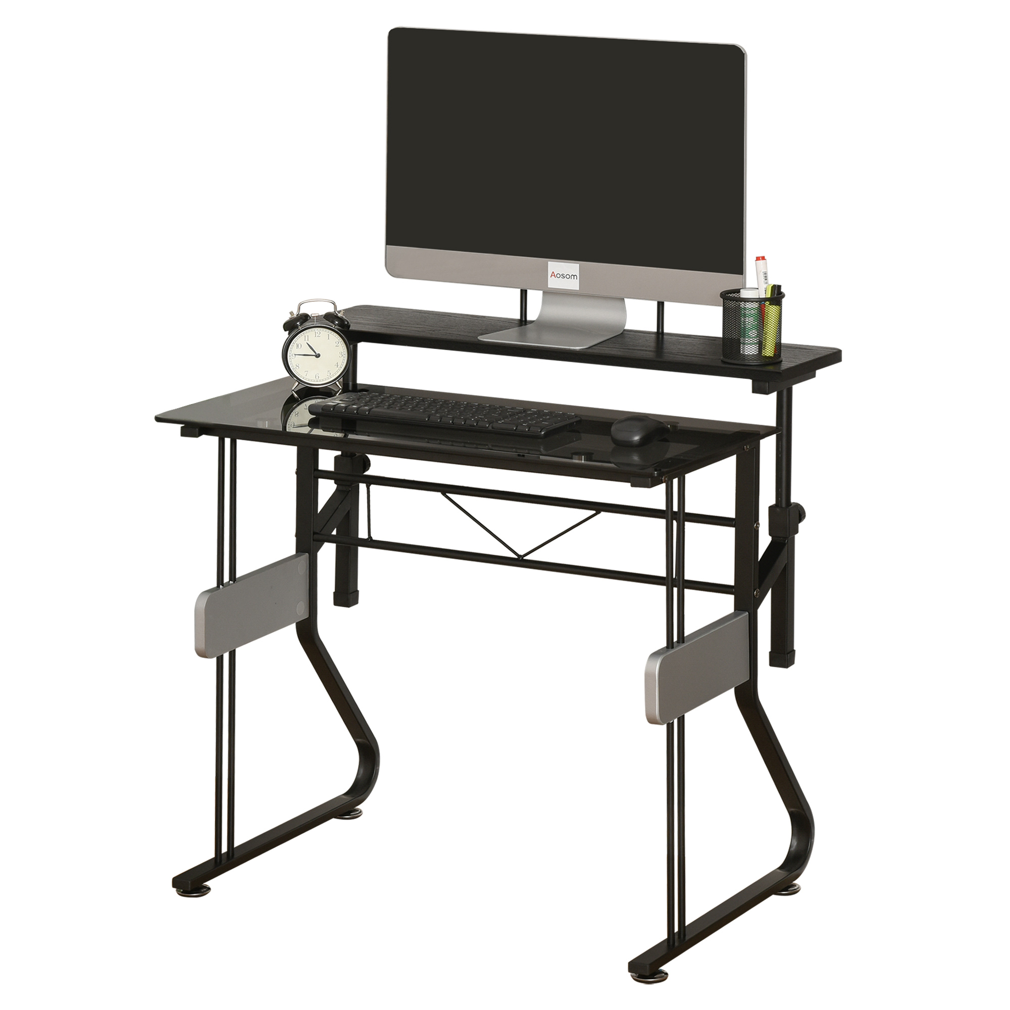 HOMCOM Computer Table Writing Desk Height Adjustable Monitor Stand with ...