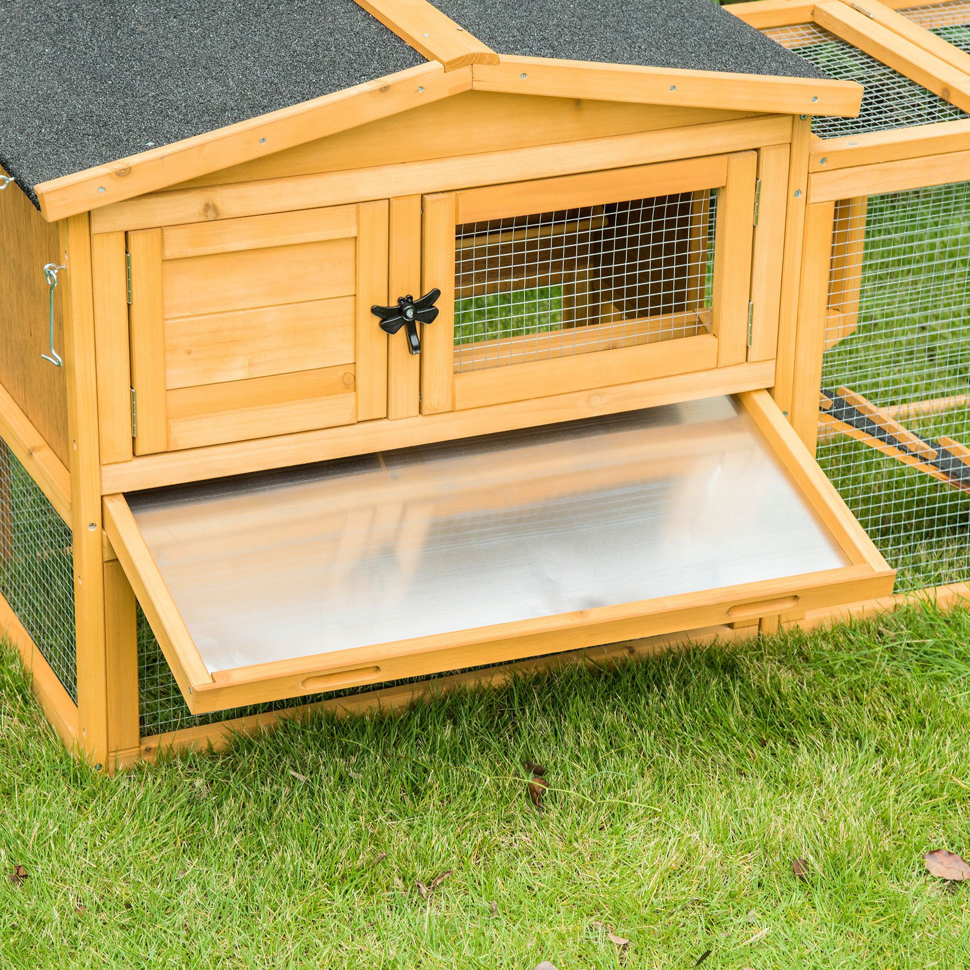 PawHut 2 Levels Wooden Rabbit Hutch, Bunny Hutch House Guinea Pig Cage With Run Space, Removable Tray, Ramp & Waterproof Roof For Outdoor, Yellow