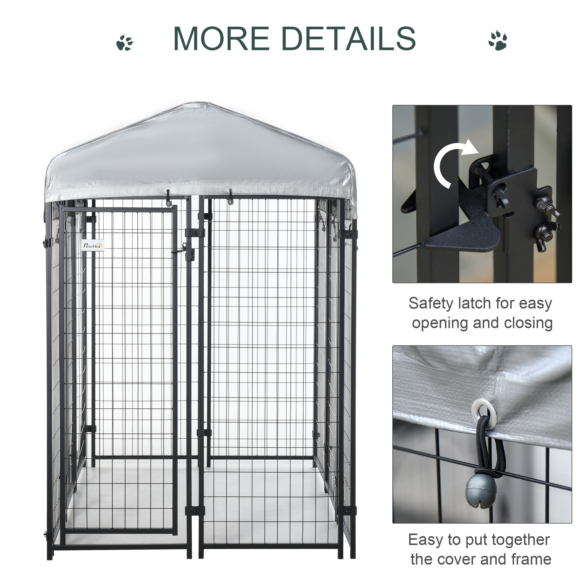 Pawhut 6' X 4' X 6' Large Dog Kennel Outdoor, Heavy Duty Dog Kennel With UV-Resistant Oxford Cloth Roof & Secure Lock, Black