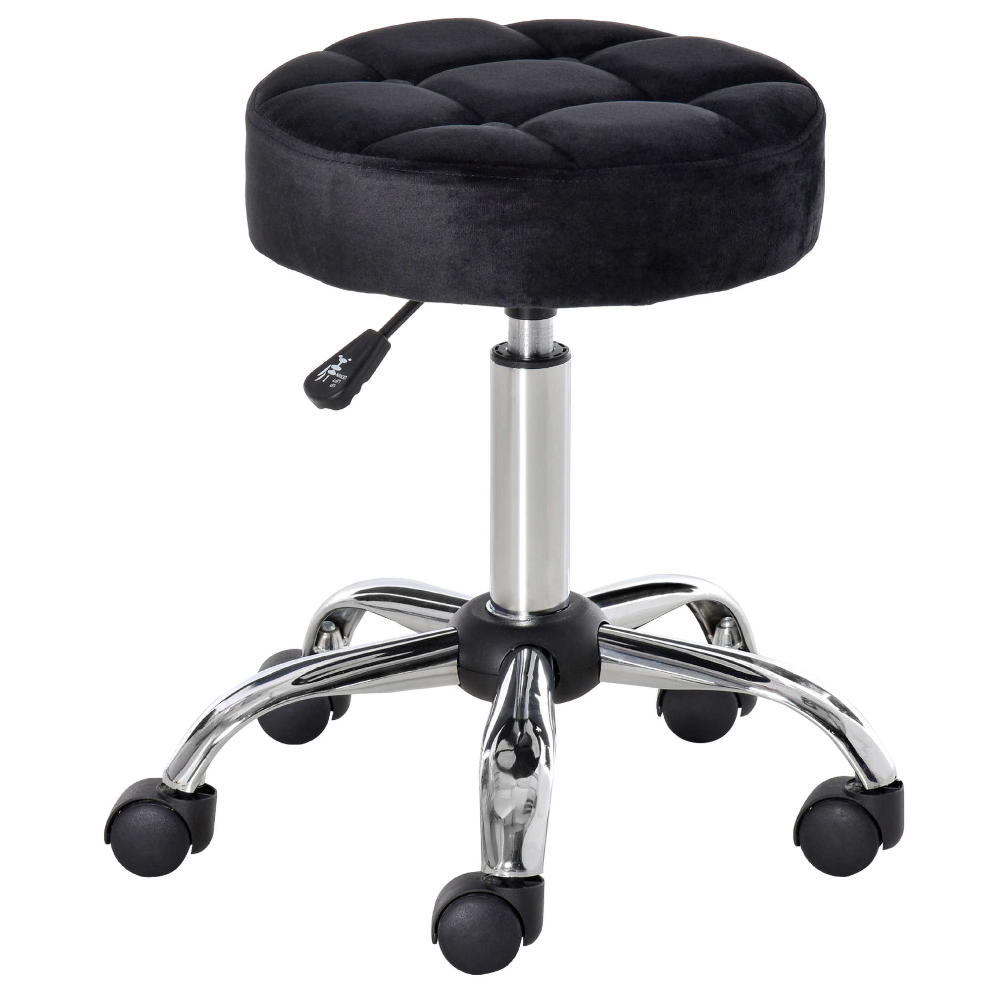 HOMCOM Round Salon Stool Height Adjustable Hydraulic Rolling Swivel Stool with Wheels Massage Vanity Chair Home Office Black Adjustable Wheels Aosom