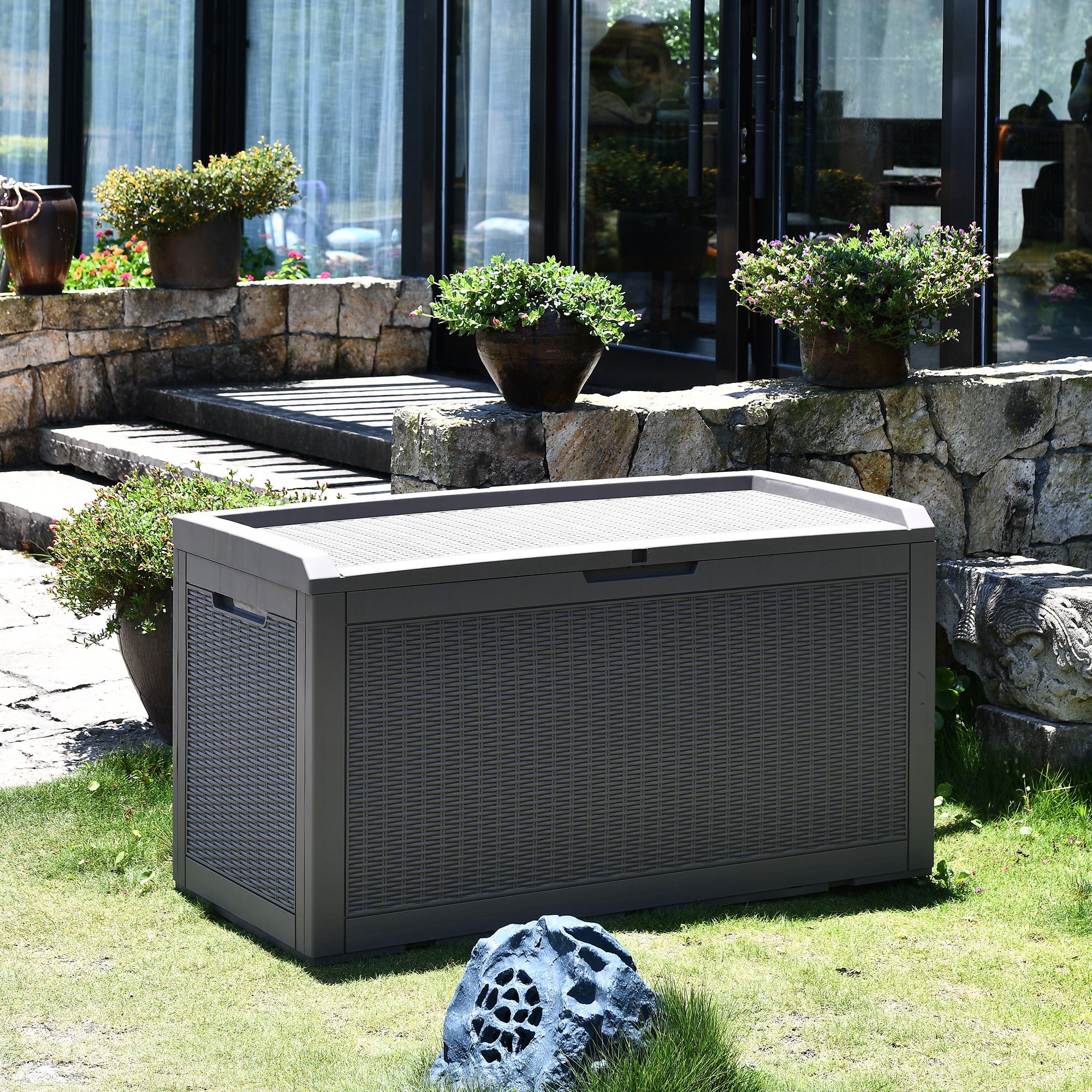 Outsunny Patio PP Resin Rattan Storage Box Outdoor Garden Furniture 2