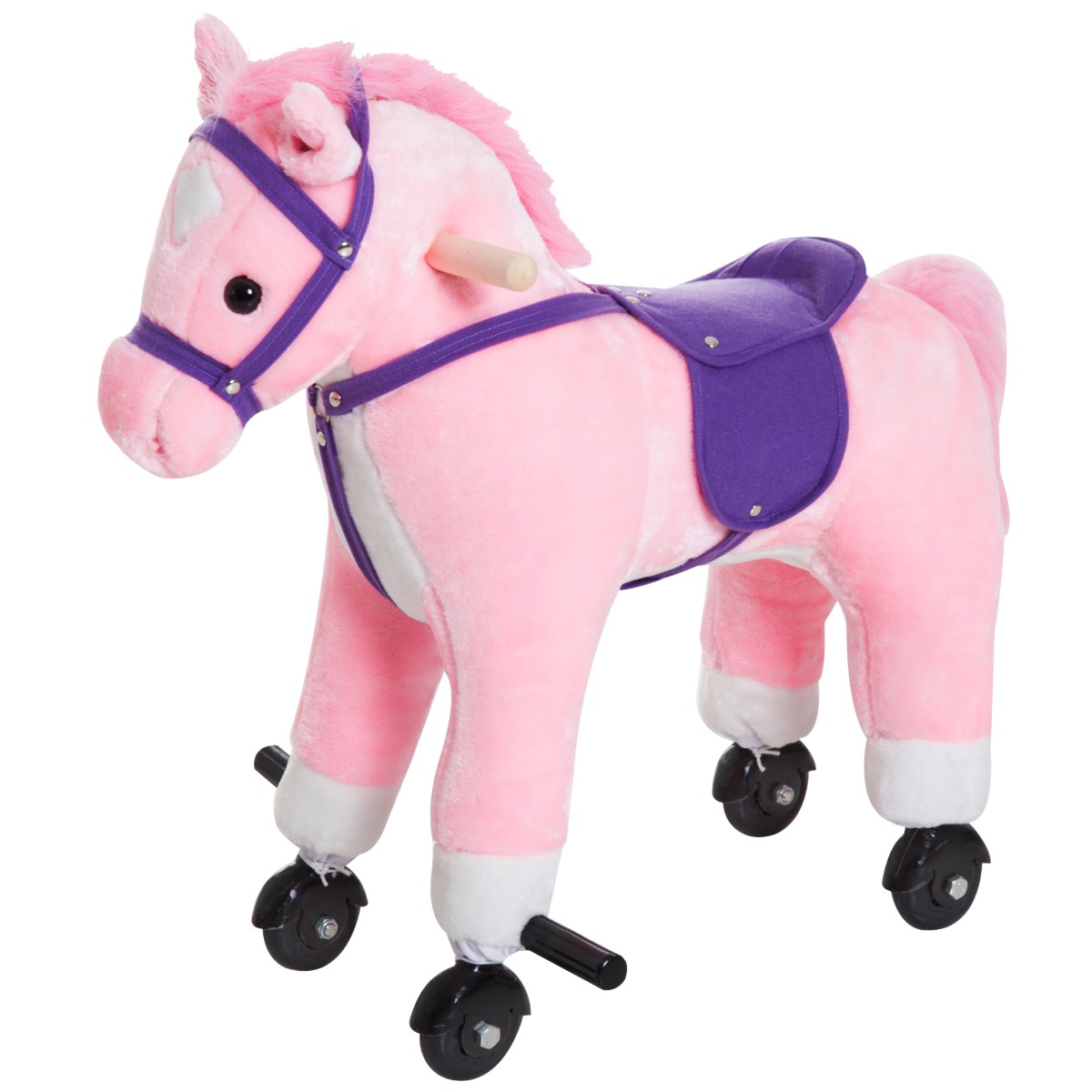 Qaba Rocking Horse Toy Plush Walking Horse Toy With Wheels And Sound