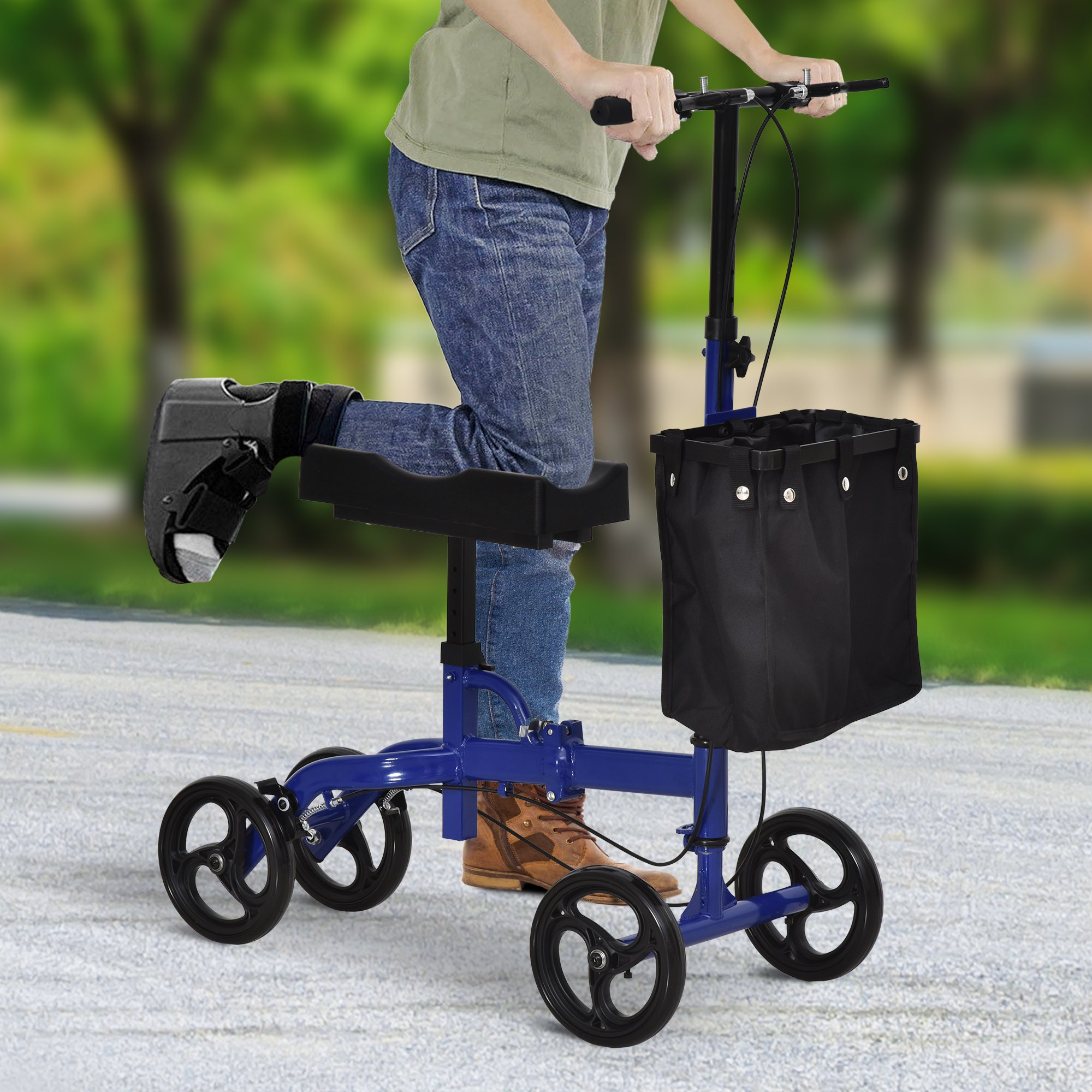 Knee Walker w/ basket Safety Lock Crutch Alternative PU Seat
