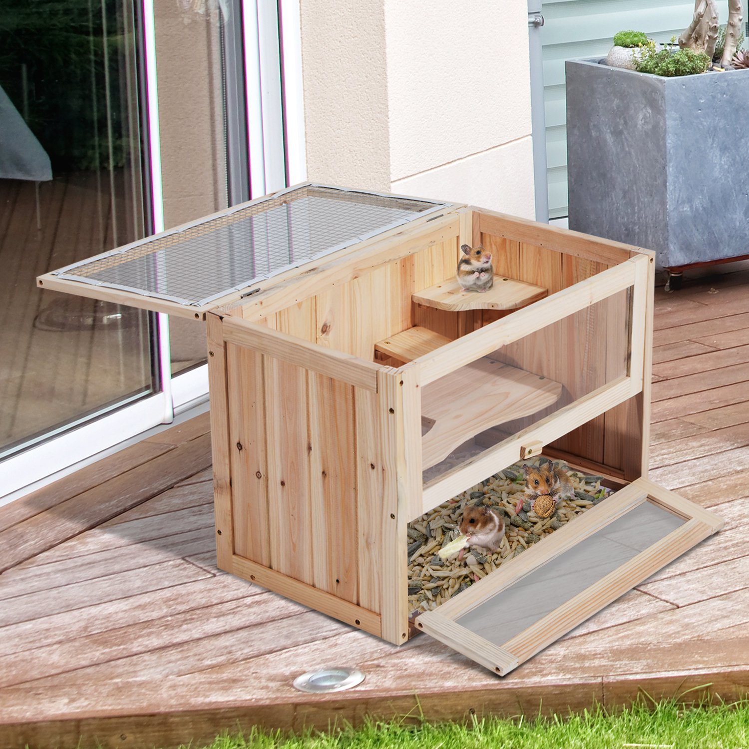 pawhut wooden hamster cage