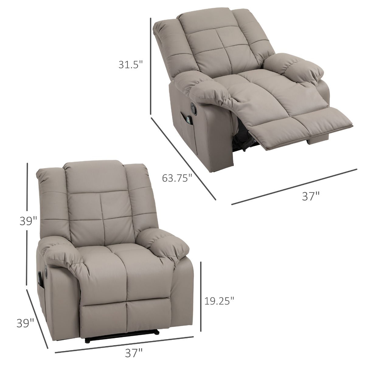 HOMCOM PU Leather Massage Recliner Sofa with 8-Point Massage 