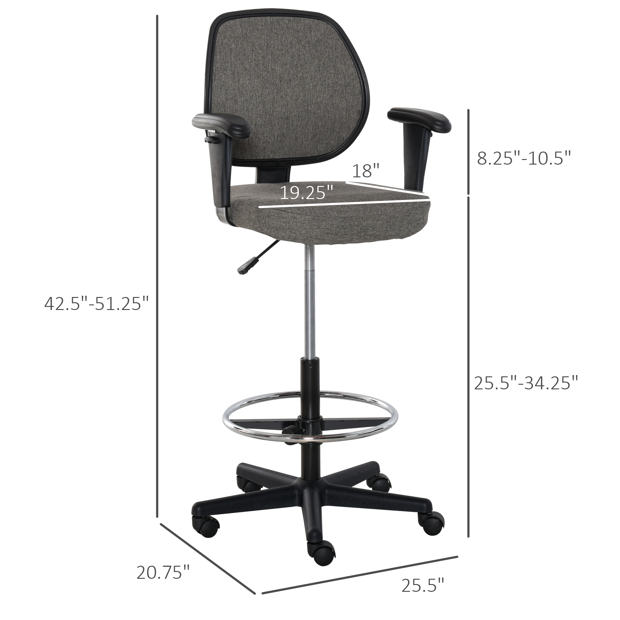 Vinsetto Ergonomic Tall Drafting Desk Chair with Adjustable
