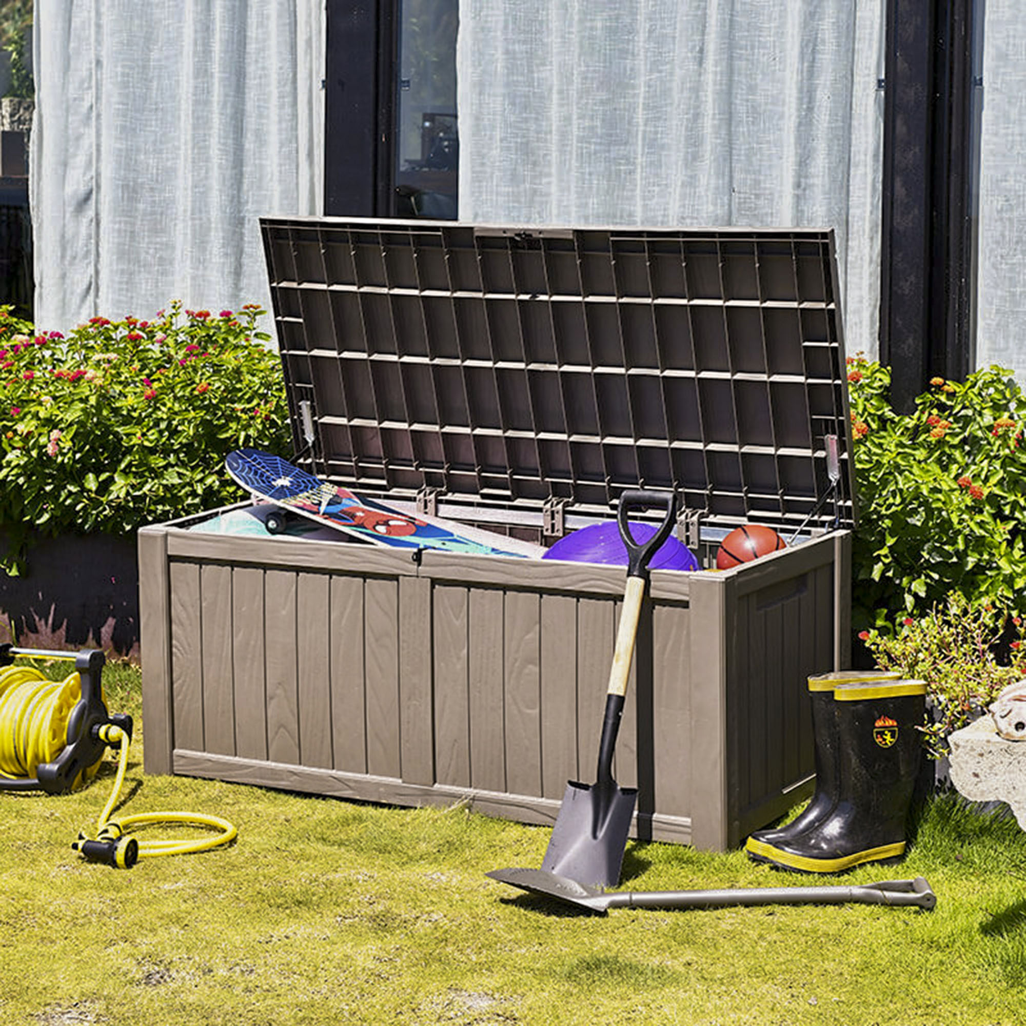 Outsunny Plastic Deck Storage Container Box Outdoor Garden Bench Patio