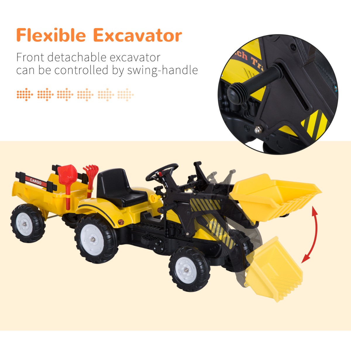 Aosom Ride On Excavator Kids Toy Construction Equipment with