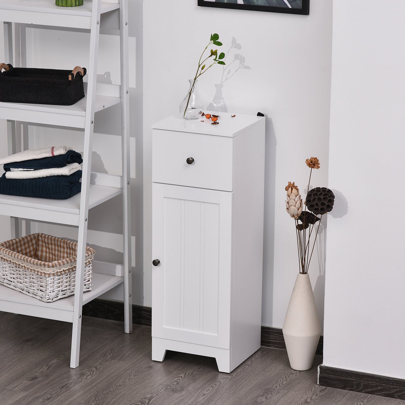 kleankin Small Bathroom Floor Storage Cabinet Free Standing Cupboard ...