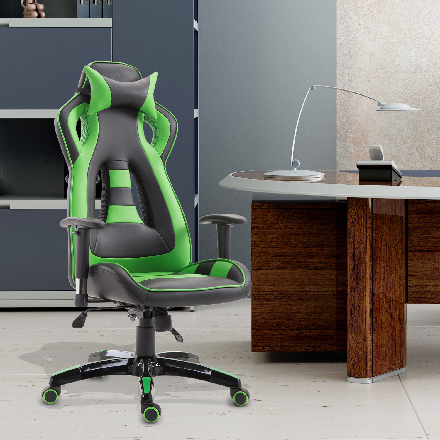 High Back Gaming Chair Swivel Recliner Bucket Seat Green aosom.ca