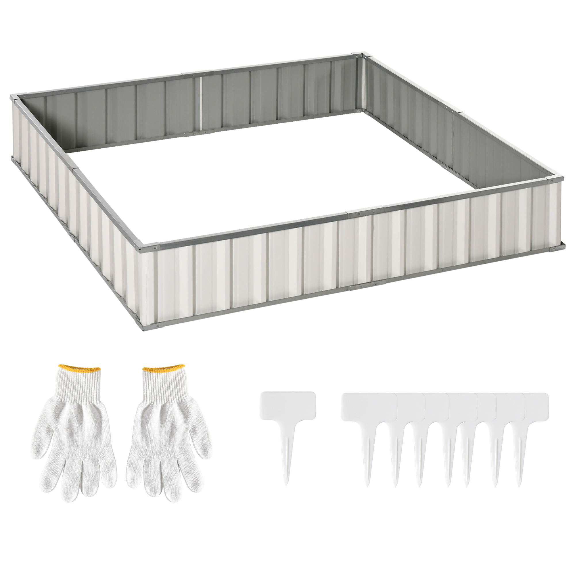 Outsunny 8.5x3ft Metal Raised Garden Bed, DIY Large Steel Planter Box, No Bottom w/ A Pairs of Glove for Backyard, Patio to Herbs, and Flowers, White