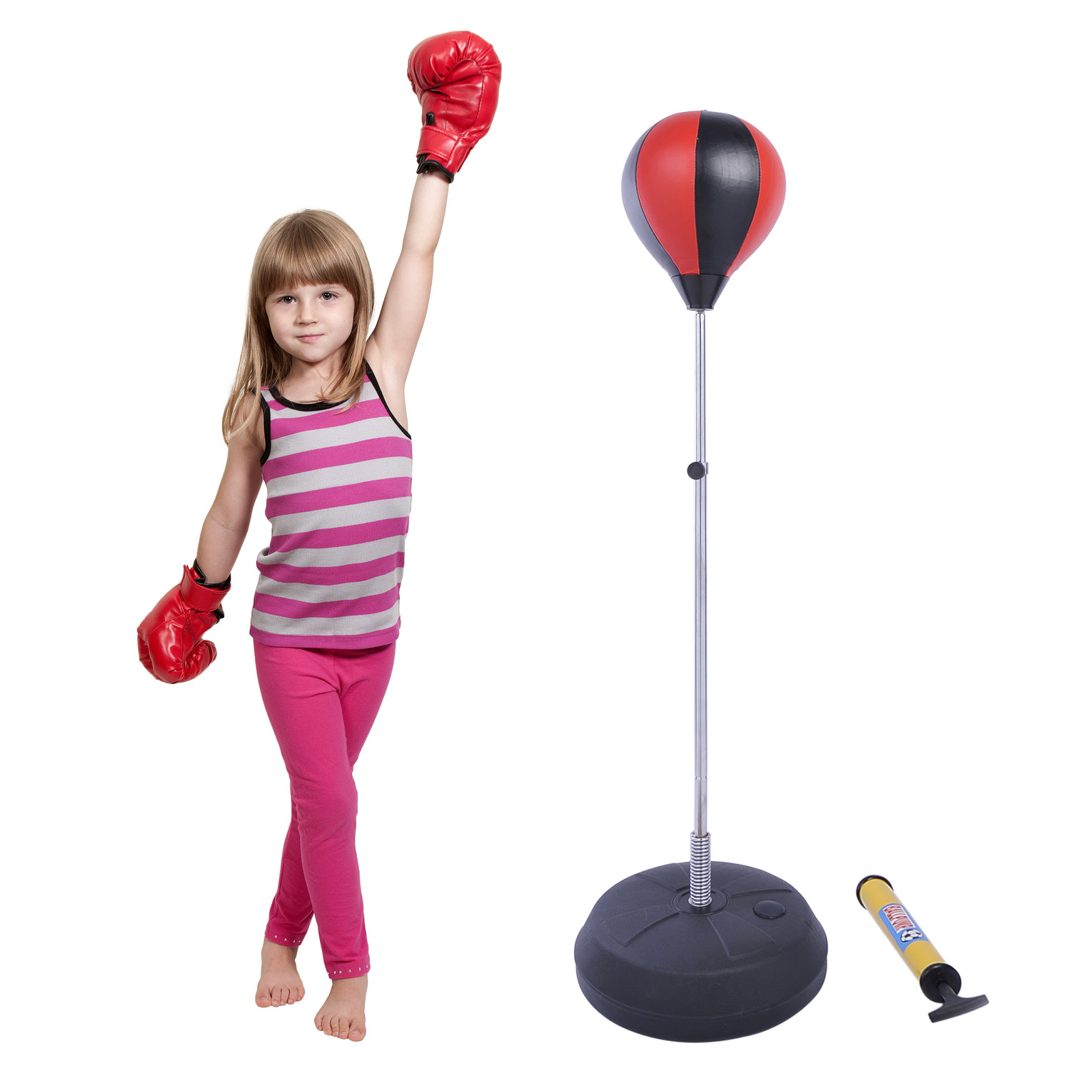Soozier Kids Adjustable Training Boxing Punching Ball with Gloves Freestanding Portable Stress Relief Black Aosom Canada