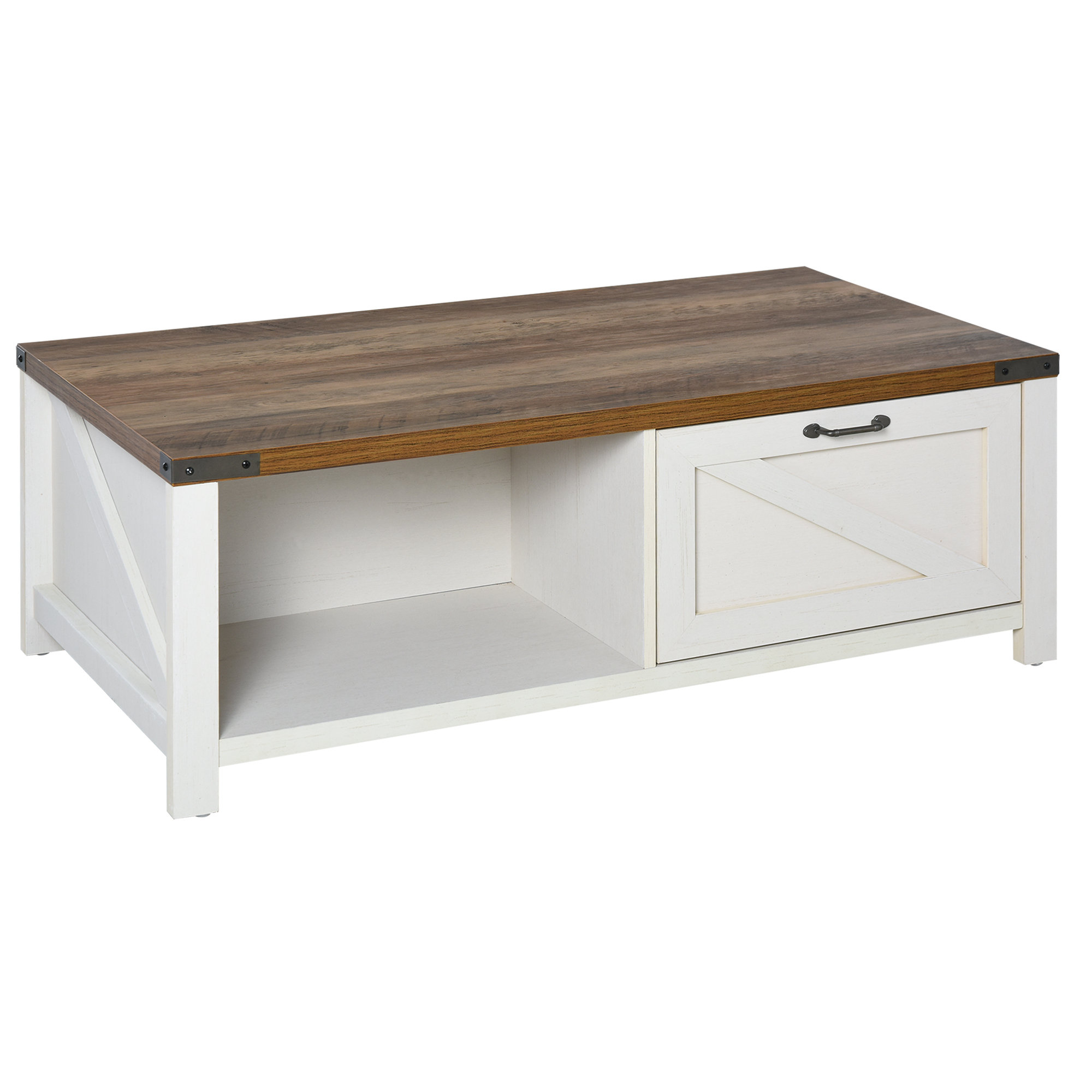 Farmhouse Coffee Table with Drawer and Storage Open Shelf for