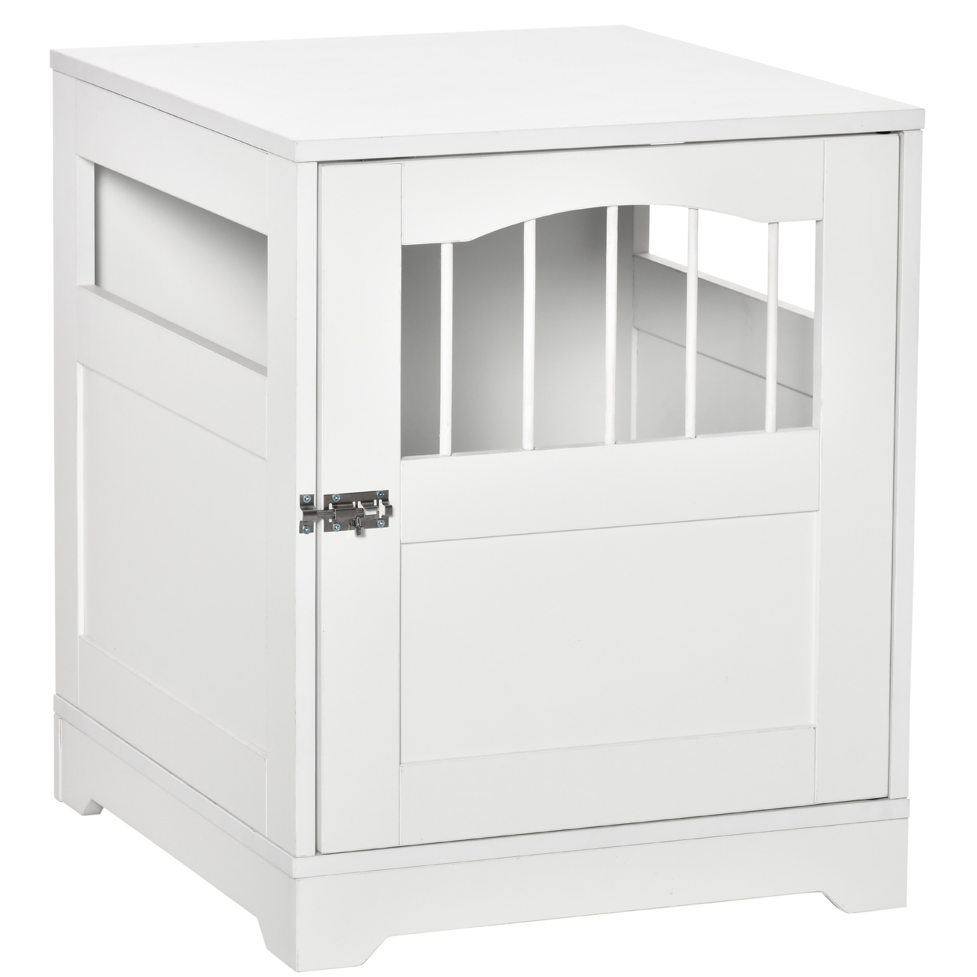 PawHut Furniture Stylish Dog Cage Dog Kennel, Wooden &amp; Wire End Table with Cushion &amp; Lockable Door, Miniature Size Pet Crate Indoor Puppy Cage, White