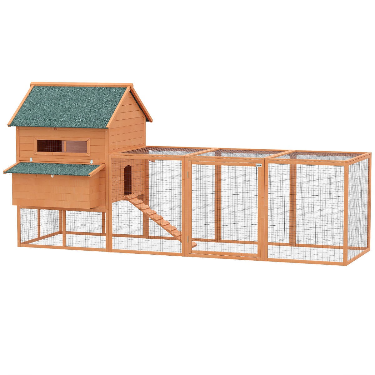 PawHut Chicken Coop 137 XL Solid Wood Chicken House, Outdoor Lockable Chicken Coop Kit With Nesting Box & Run, Poultry Cage For Backyard, Orange