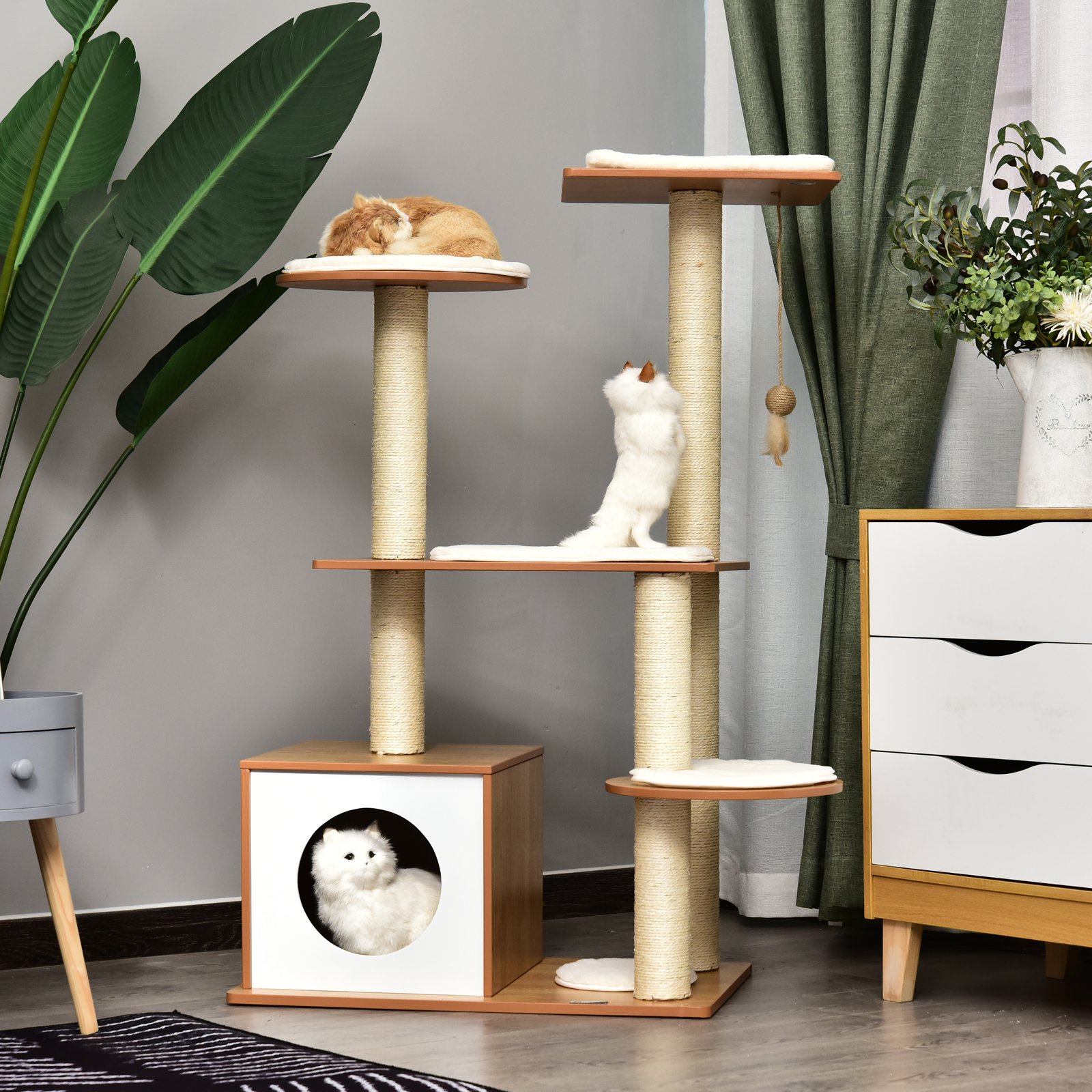 PawHut MultiLevel Cat Tree Condo With Sisal Scratching Posts Plush