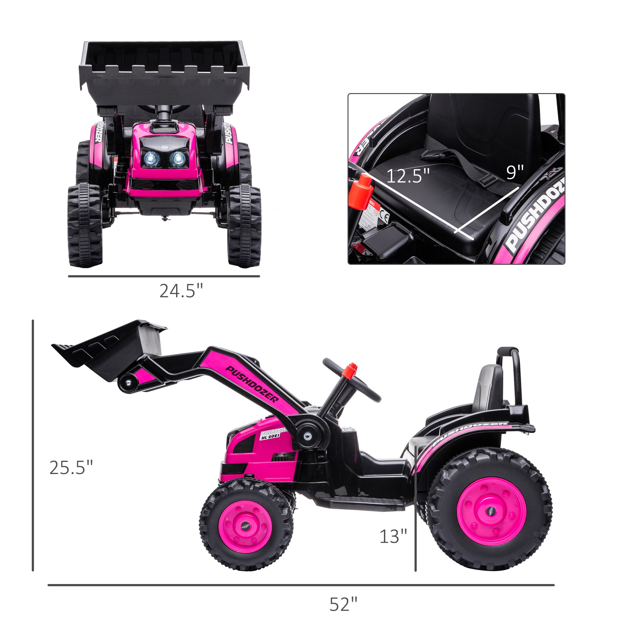 Aosom 6V Kids Electric Ride On Construction Excavator, Rechargeable Battery Powered Truck With High/Low Speed Realistic Sound And Headlights, Pink