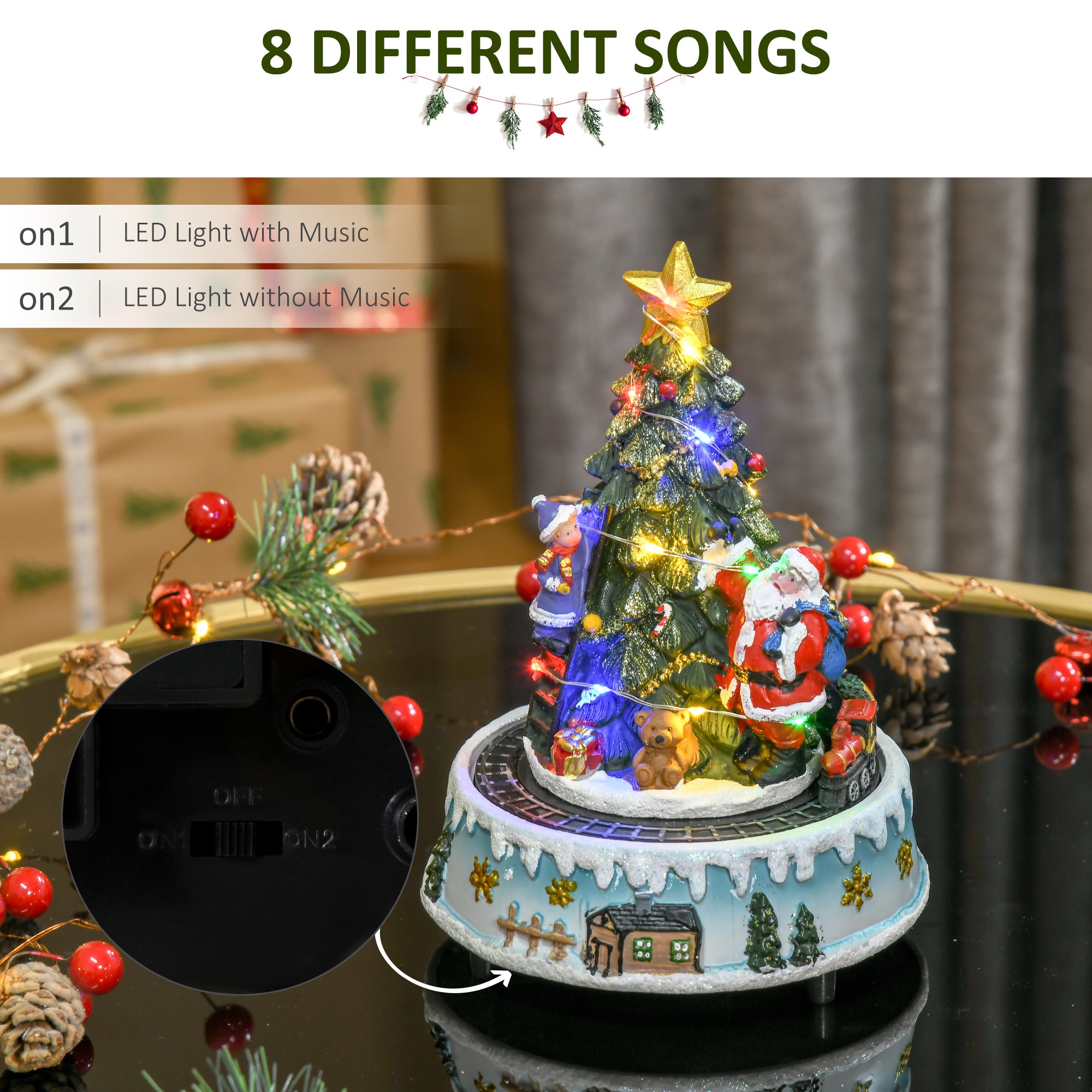 HOMCOM Animated Christmas Tree Scene, Pre-Lit Musical Collectable