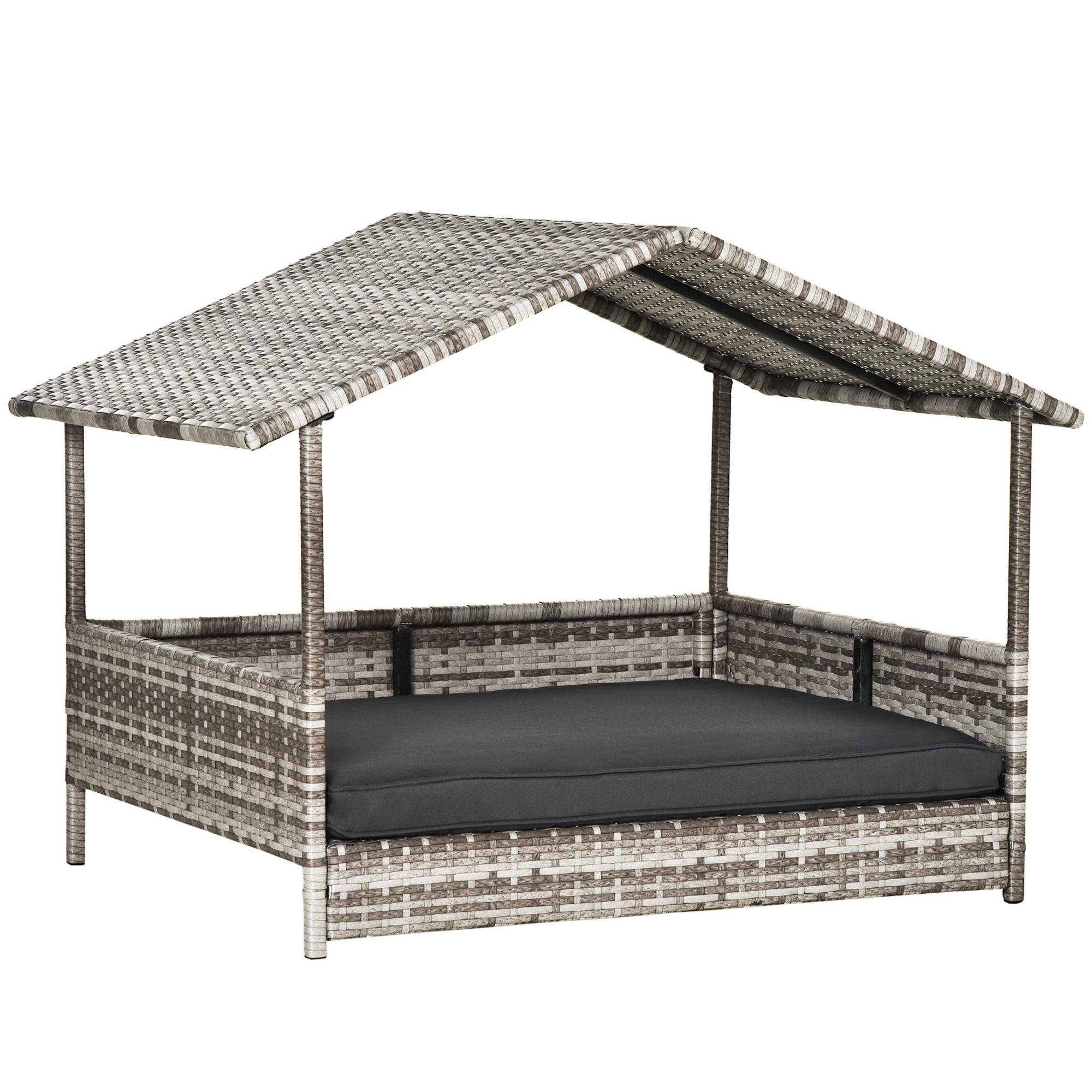 PawHut Wicker Dog House Raised Rattan Bed for Outdoor with Cushion