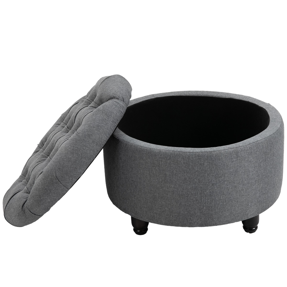 HOMCOM Round Linen-touch Fabric Storage Stool Ottoman Button 