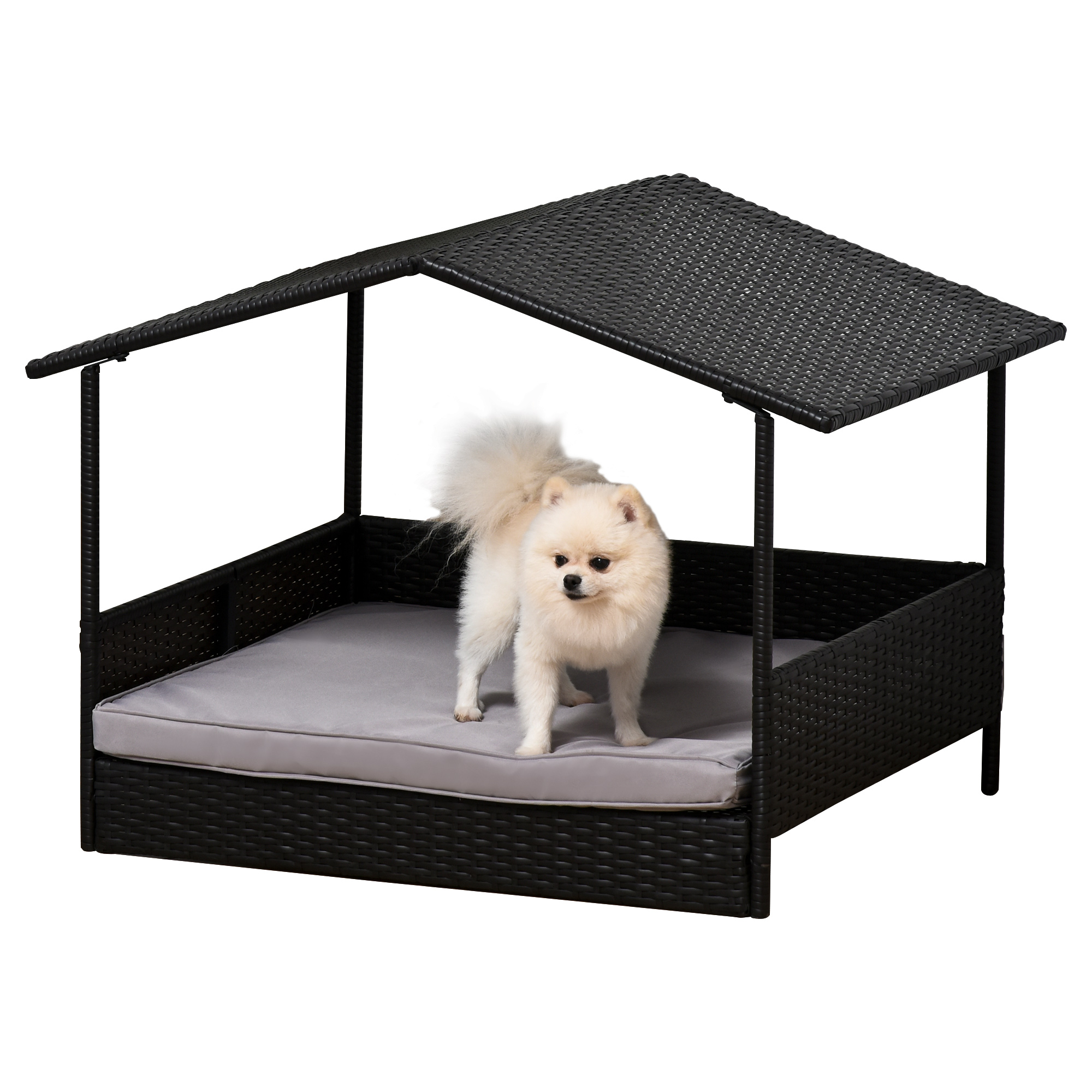 PawHut Wicker Dog House Raised Rattan Bed for Indoor/Outdoor with