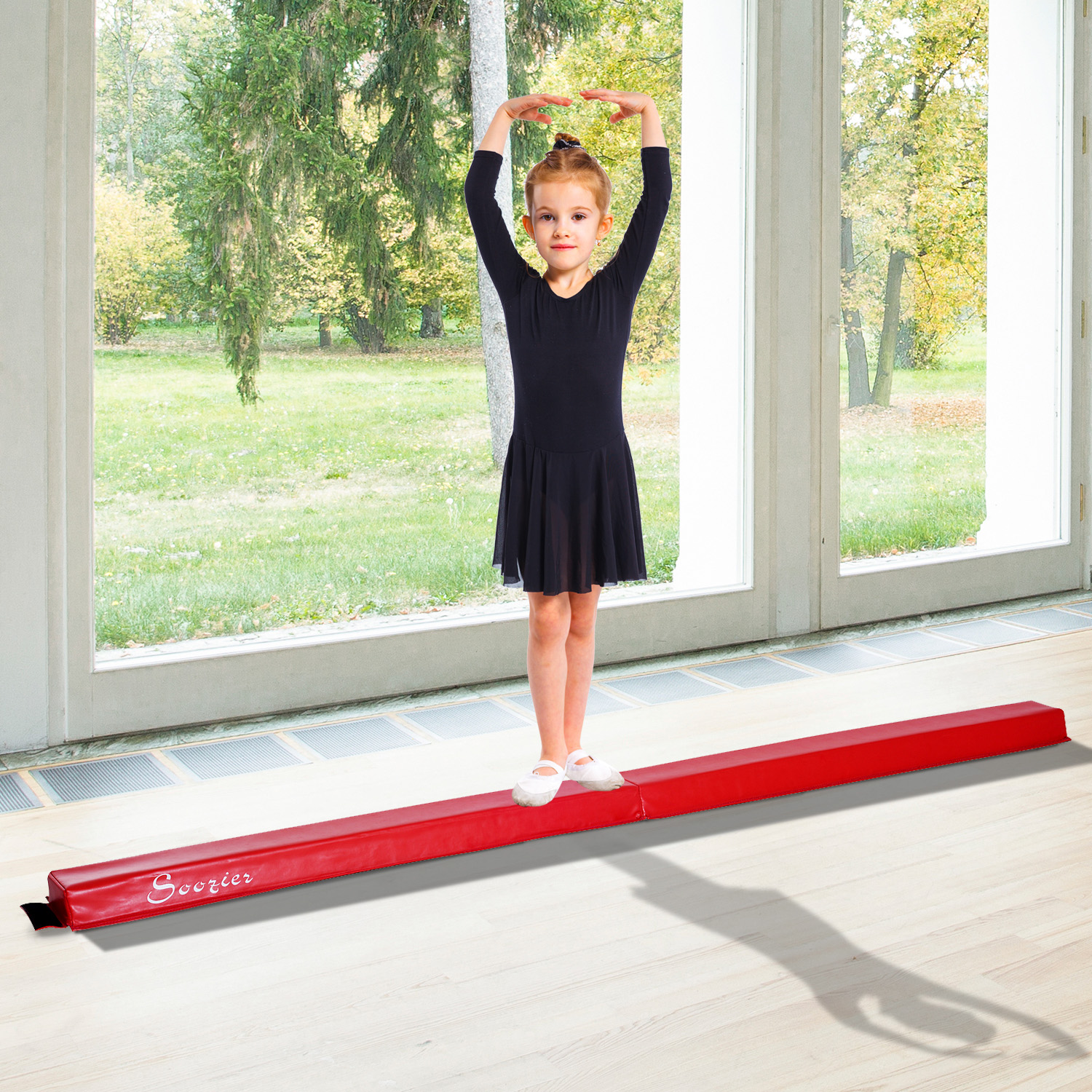 Soozier 8" Folding PU Leather Gymnastics Floor Balance Beam / 8ft