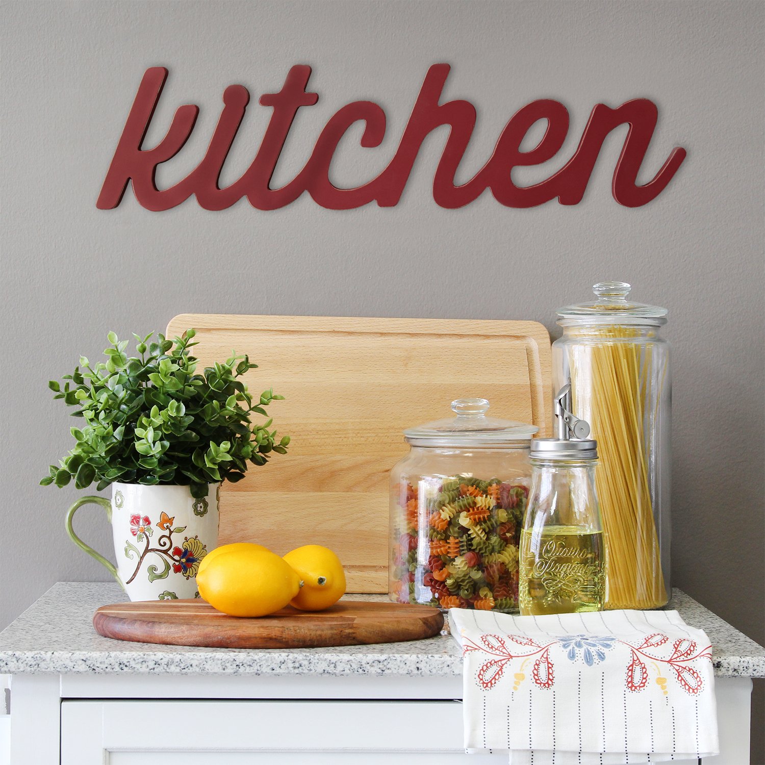 Stratton Red Kitchen Wood Word Decor | Aosom