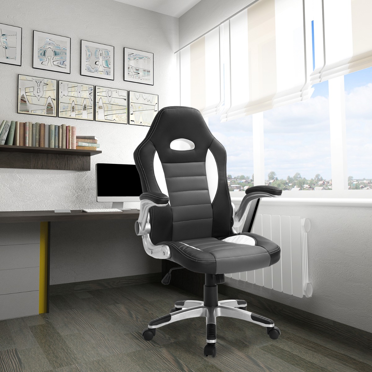 Racing Office Chair Swivel Adjustable Computer Gaming Desk Office Chair PU High Back