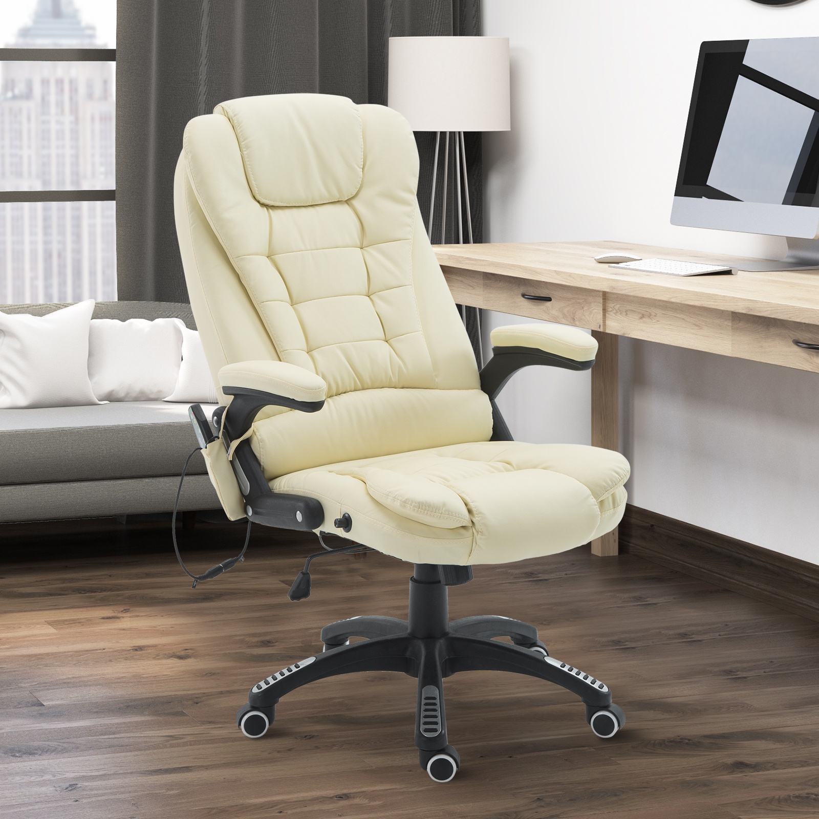 HOMCOM Massage Office Chairs Computer Executive Ergonomic Heated Vibrating Beige , Aosom Canada