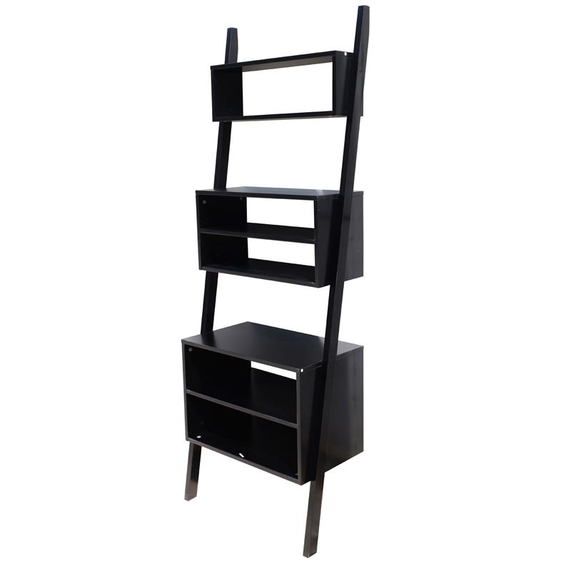 72" 3 Tier Leaning Ladder Storage Bookcase Shelf Black