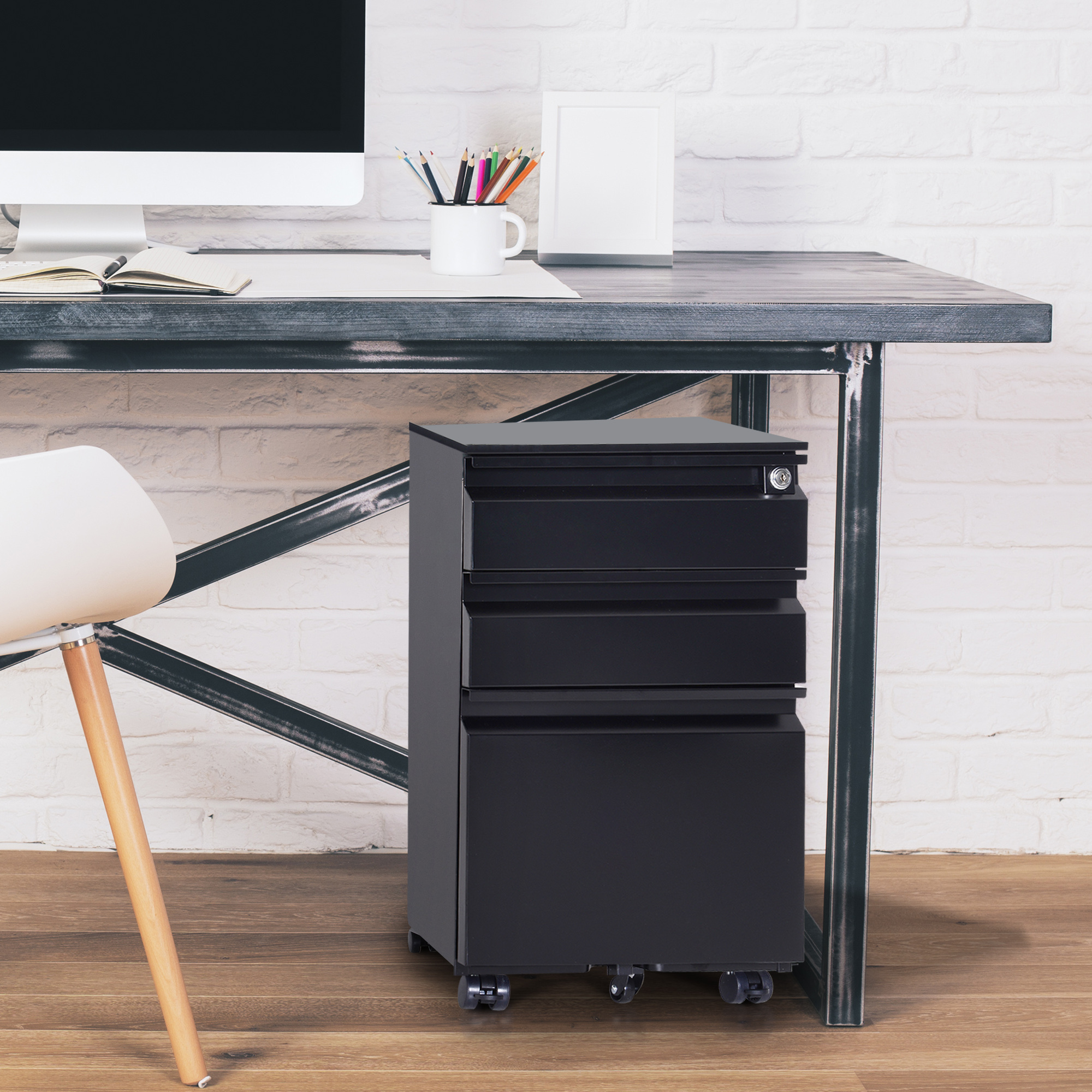 24" Steel 3 Drawer Locking File on Wheels