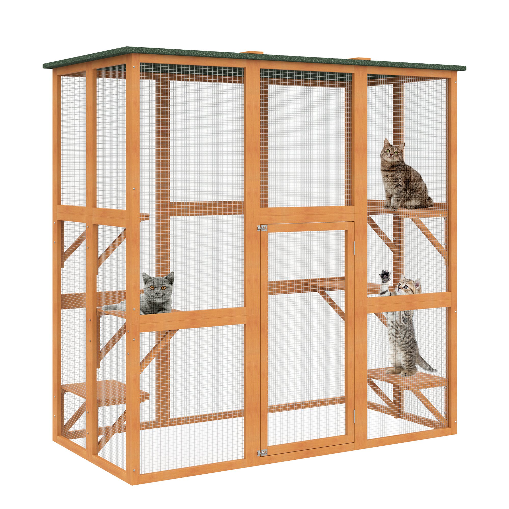 PawHut Large Tall Wooden Safe Outdoor Cat Enclosure Catio Cage Heavy