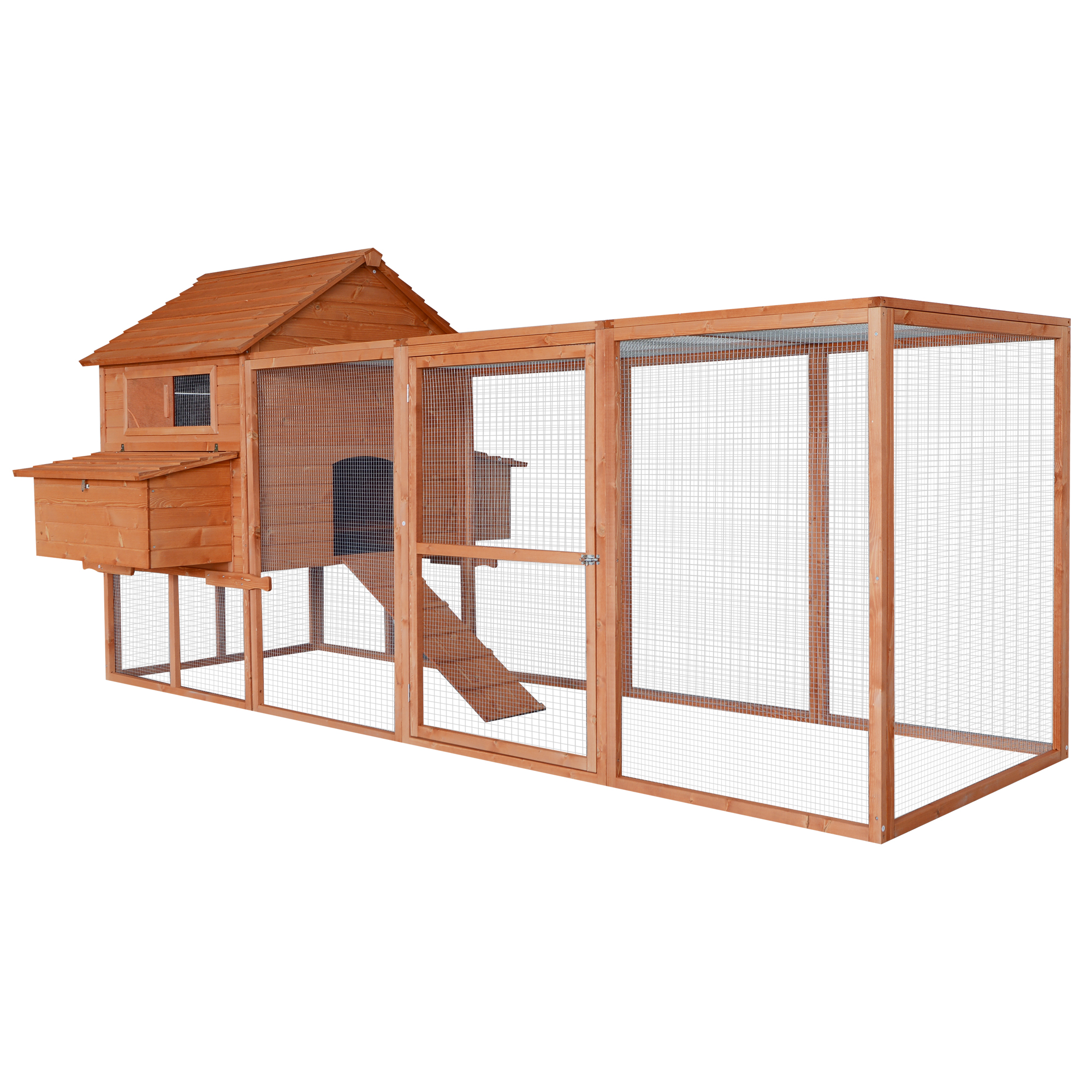 Pawhut Large Backyard Chicken Coop w/ Long Run / 144" Hen House 12FT Wooden Poultry Pet Cage
